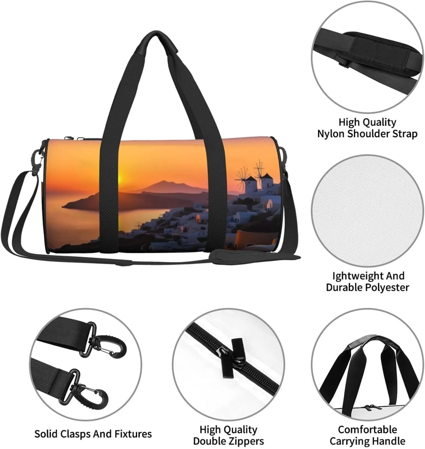 Travel Duffle Bag Weekender Bags For Men Women With Shoe Compartment Large Capacity Weekender Overnight Bag Greece Island Sunset Landscape Carry On Tote Bags Sport Gym Bag For Travel Yoga