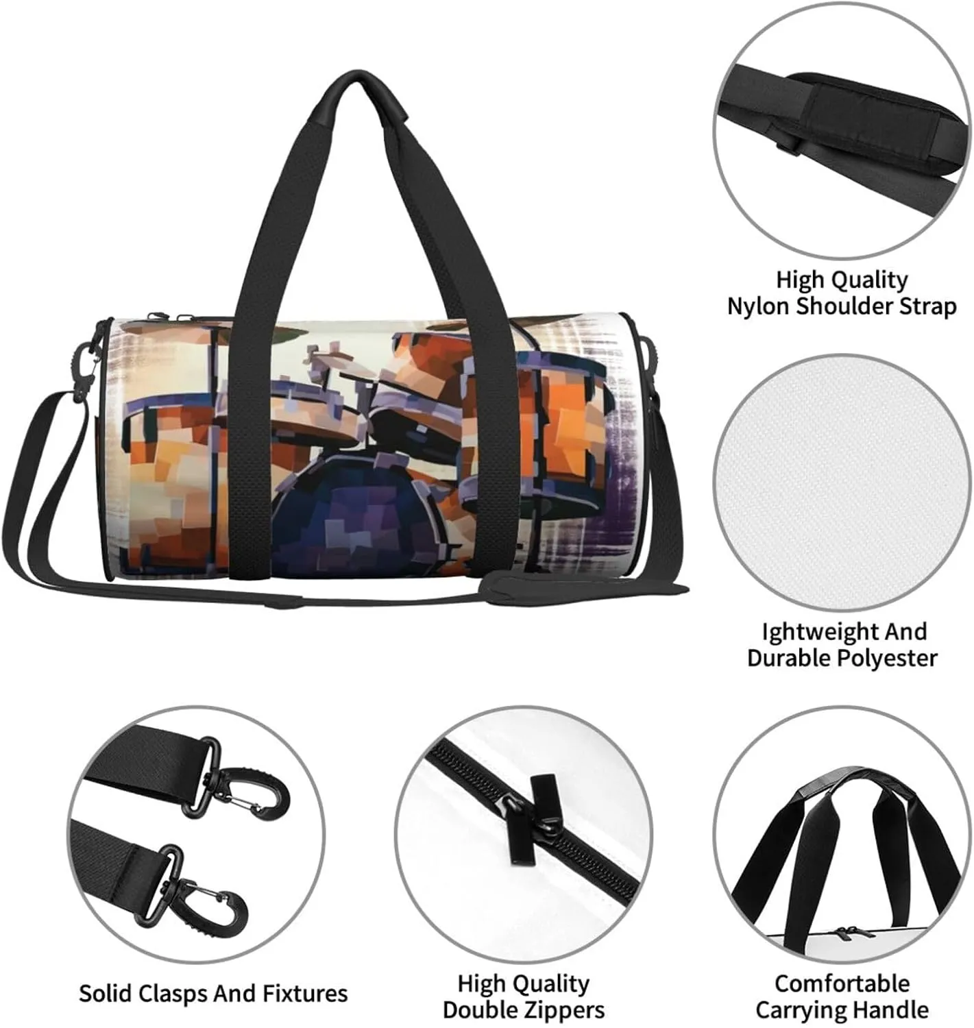 Travel Duffle Bag Weekender Bags for Men Women with Shoe Compartment Large Capacity Weekender Overnight Bag Jazz Drum Carry On Tote Bags Sport Gym Bag for Travel Yoga