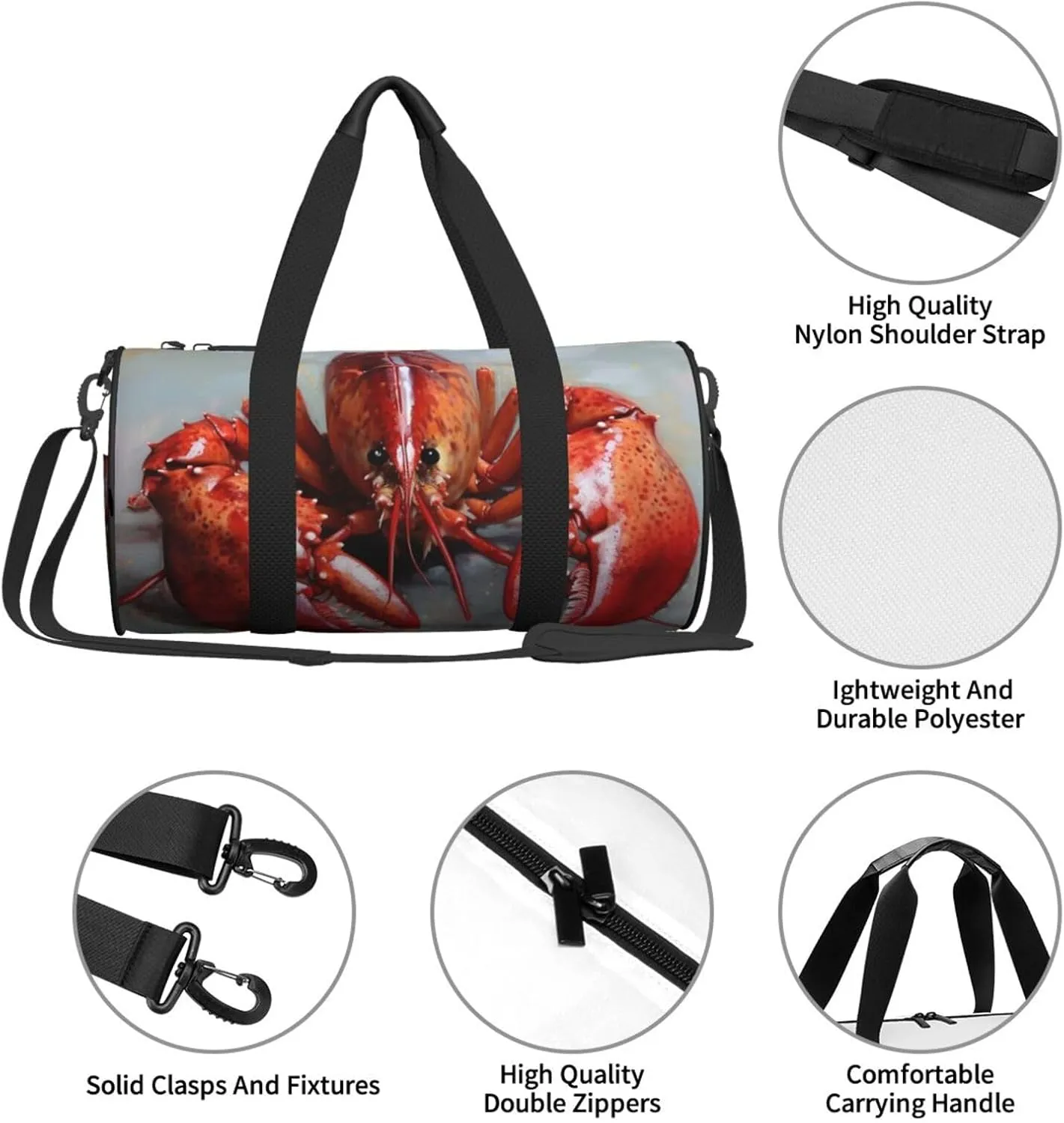 Travel Duffle Bag Weekender Bags for Men Women with Shoe Compartment Large Capacity Weekender Overnight Bag Lobster Carry On Tote Bags Sport Gym Bag for Travel Yoga