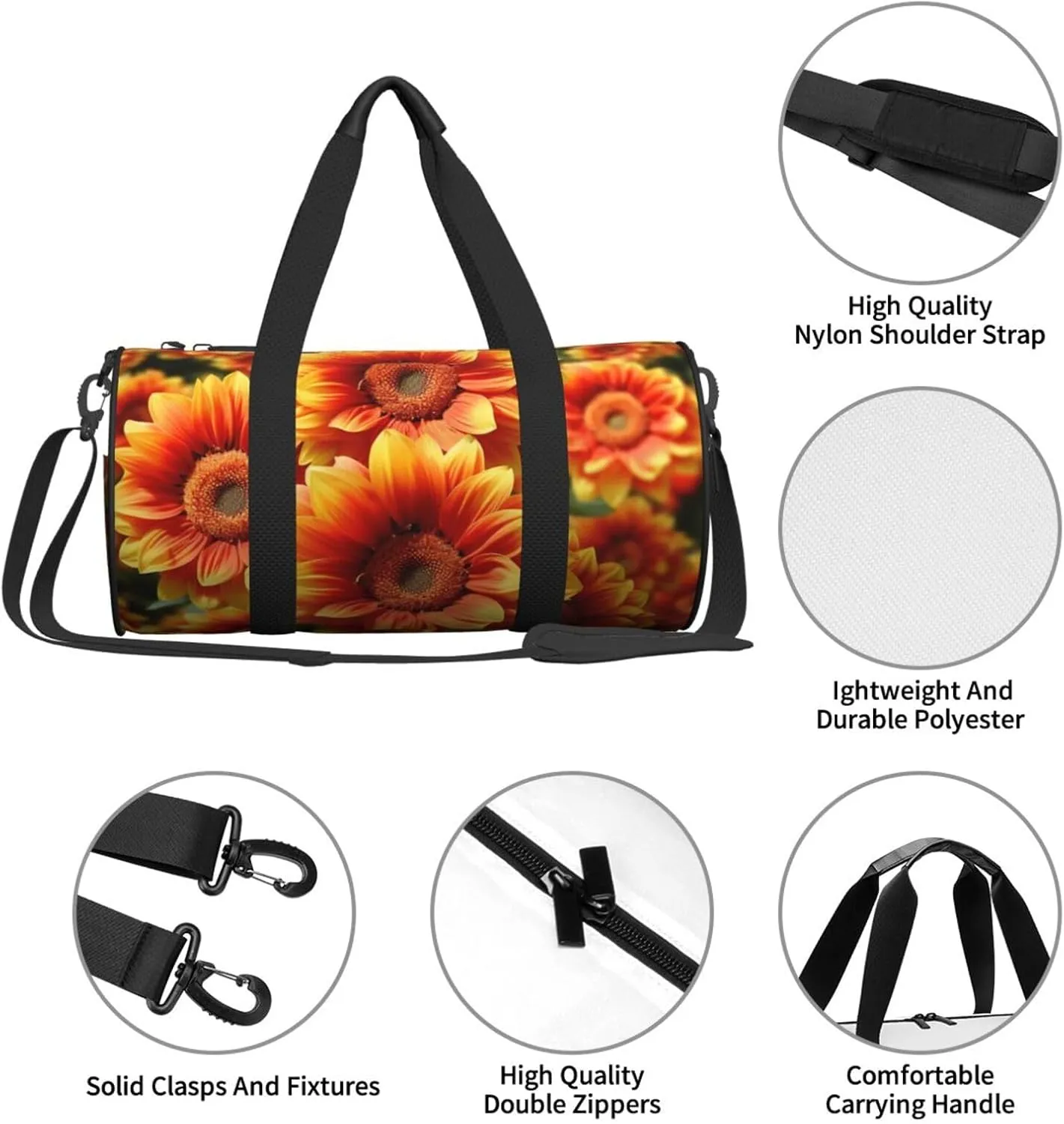 Travel Duffle Bag Weekender Bags For Men Women With Shoe Compartment Large Capacity Weekender Overnight Bag Orange Sunflower Carry On Tote Bags Sport Gym Bag For Travel Yoga