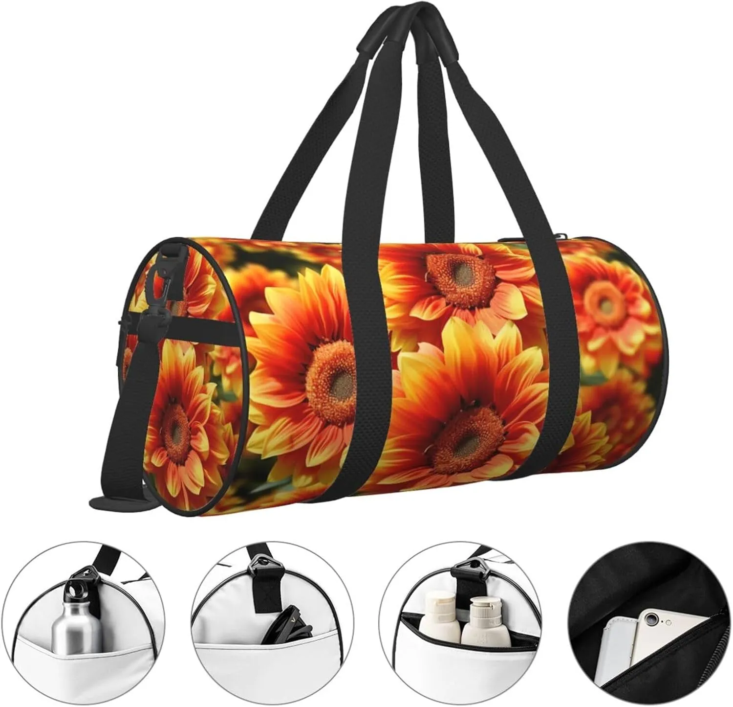 Travel Duffle Bag Weekender Bags For Men Women With Shoe Compartment Large Capacity Weekender Overnight Bag Orange Sunflower Carry On Tote Bags Sport Gym Bag For Travel Yoga