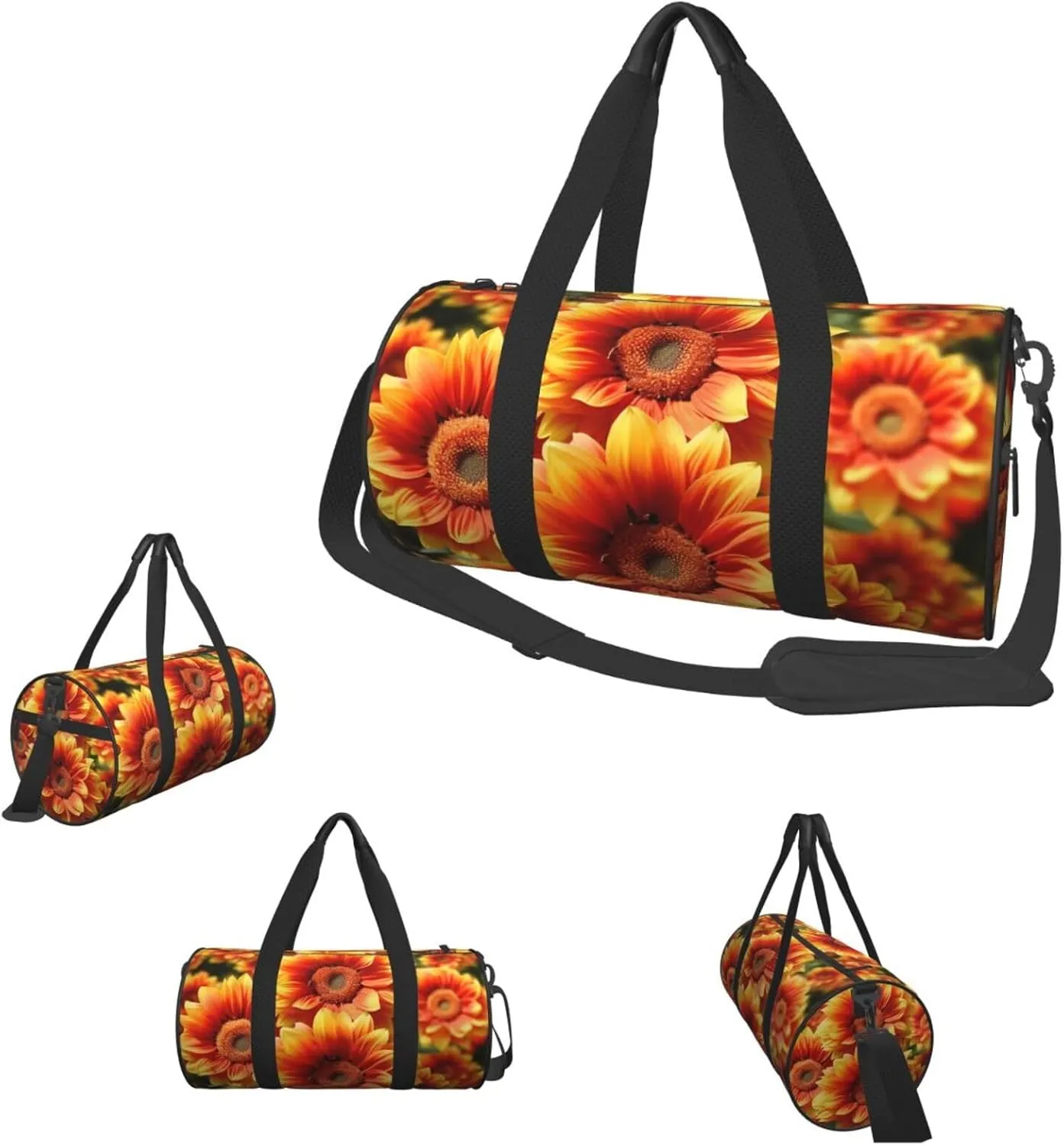 Travel Duffle Bag Weekender Bags For Men Women With Shoe Compartment Large Capacity Weekender Overnight Bag Orange Sunflower Carry On Tote Bags Sport Gym Bag For Travel Yoga