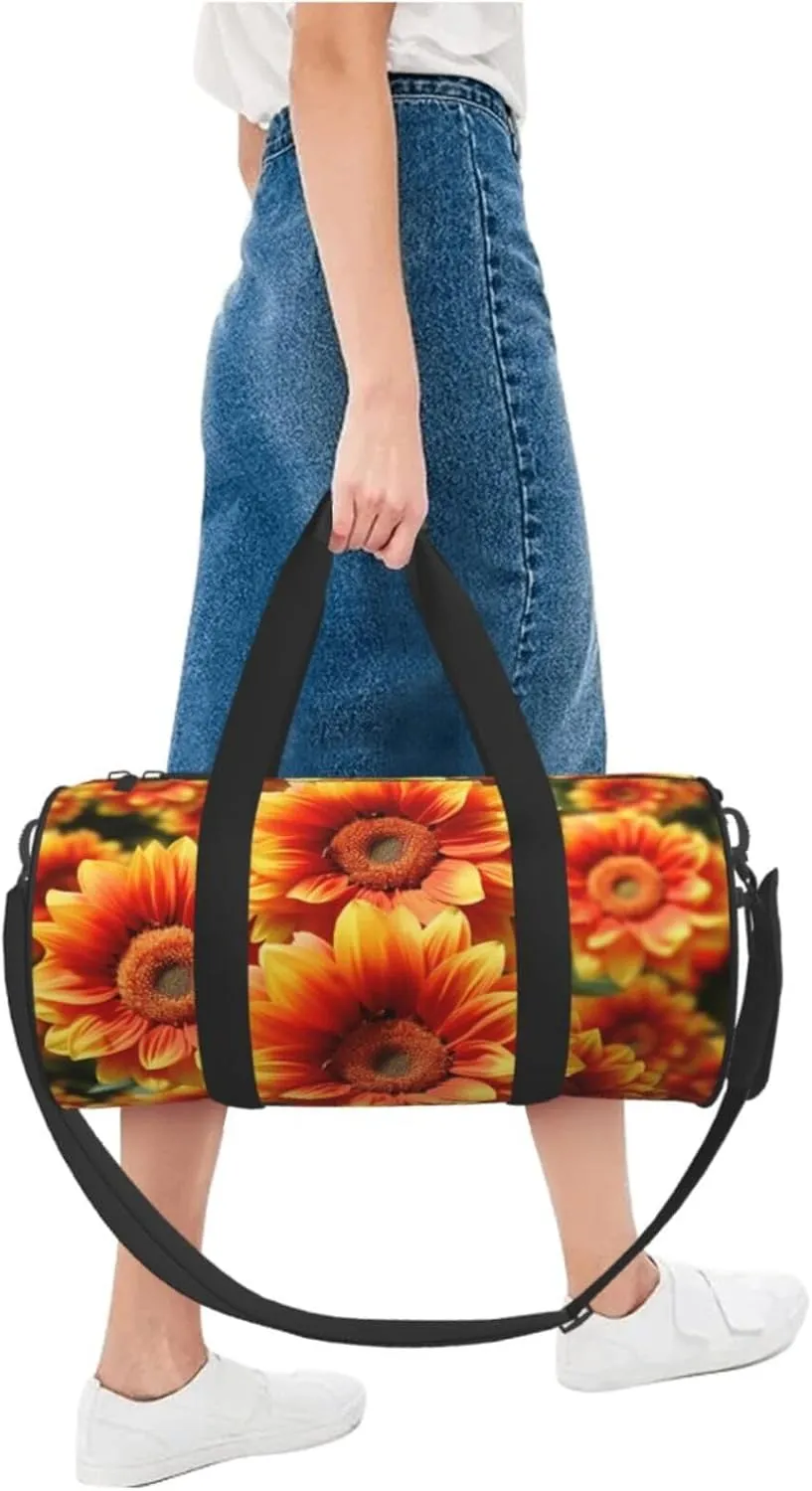 Travel Duffle Bag Weekender Bags For Men Women With Shoe Compartment Large Capacity Weekender Overnight Bag Orange Sunflower Carry On Tote Bags Sport Gym Bag For Travel Yoga