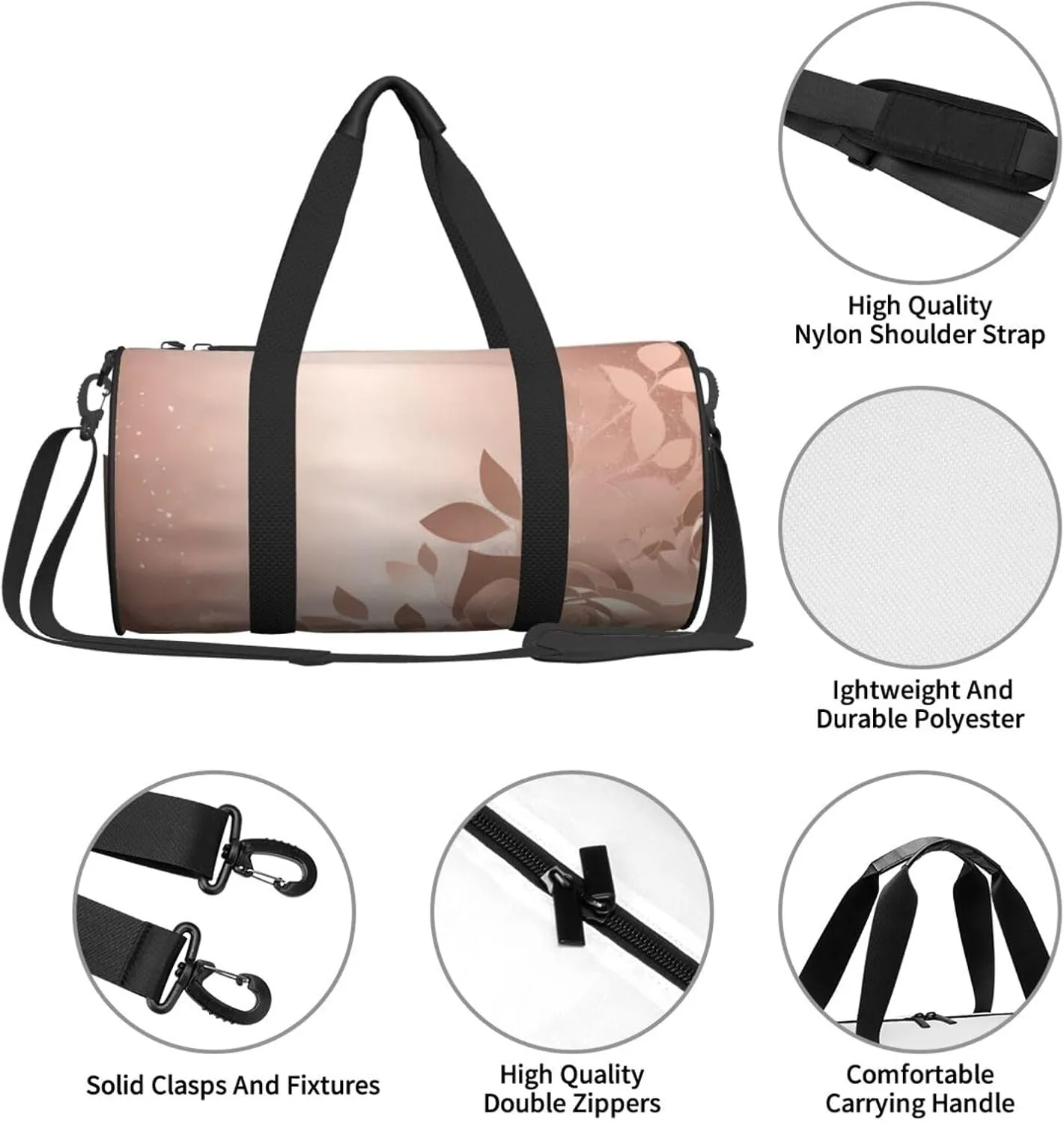 Travel Duffle Bag Weekender Bags For Men Women With Shoe Compartment Large Capacity Weekender Overnight Bag Rose Gold Wallpaper Carry On Tote Bags Sport Gym Bag For Travel Yoga