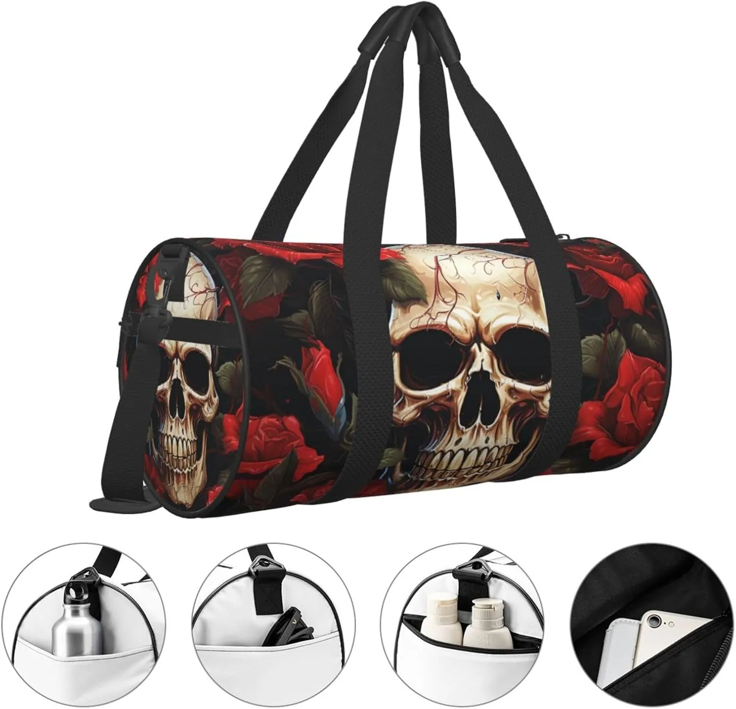 Travel Duffle Bag Weekender Bags for Men Women with Shoe Compartment Large Capacity Weekender Overnight Bag Skull Rose-Red Carry On Tote Bags Sport Gym Bag for Travel Yoga
