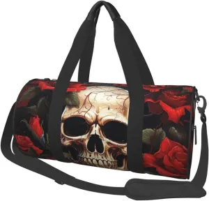 Travel Duffle Bag Weekender Bags for Men Women with Shoe Compartment Large Capacity Weekender Overnight Bag Skull Rose-Red Carry On Tote Bags Sport Gym Bag for Travel Yoga