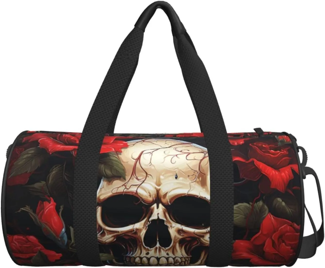 Travel Duffle Bag Weekender Bags for Men Women with Shoe Compartment Large Capacity Weekender Overnight Bag Skull Rose-Red Carry On Tote Bags Sport Gym Bag for Travel Yoga