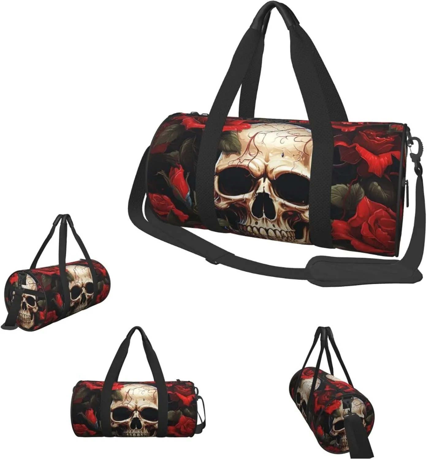 Travel Duffle Bag Weekender Bags for Men Women with Shoe Compartment Large Capacity Weekender Overnight Bag Skull Rose-Red Carry On Tote Bags Sport Gym Bag for Travel Yoga