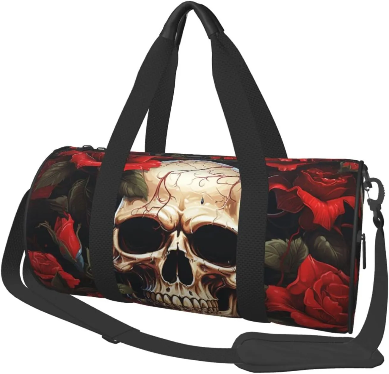 Travel Duffle Bag Weekender Bags for Men Women with Shoe Compartment Large Capacity Weekender Overnight Bag Skull Rose-Red Carry On Tote Bags Sport Gym Bag for Travel Yoga