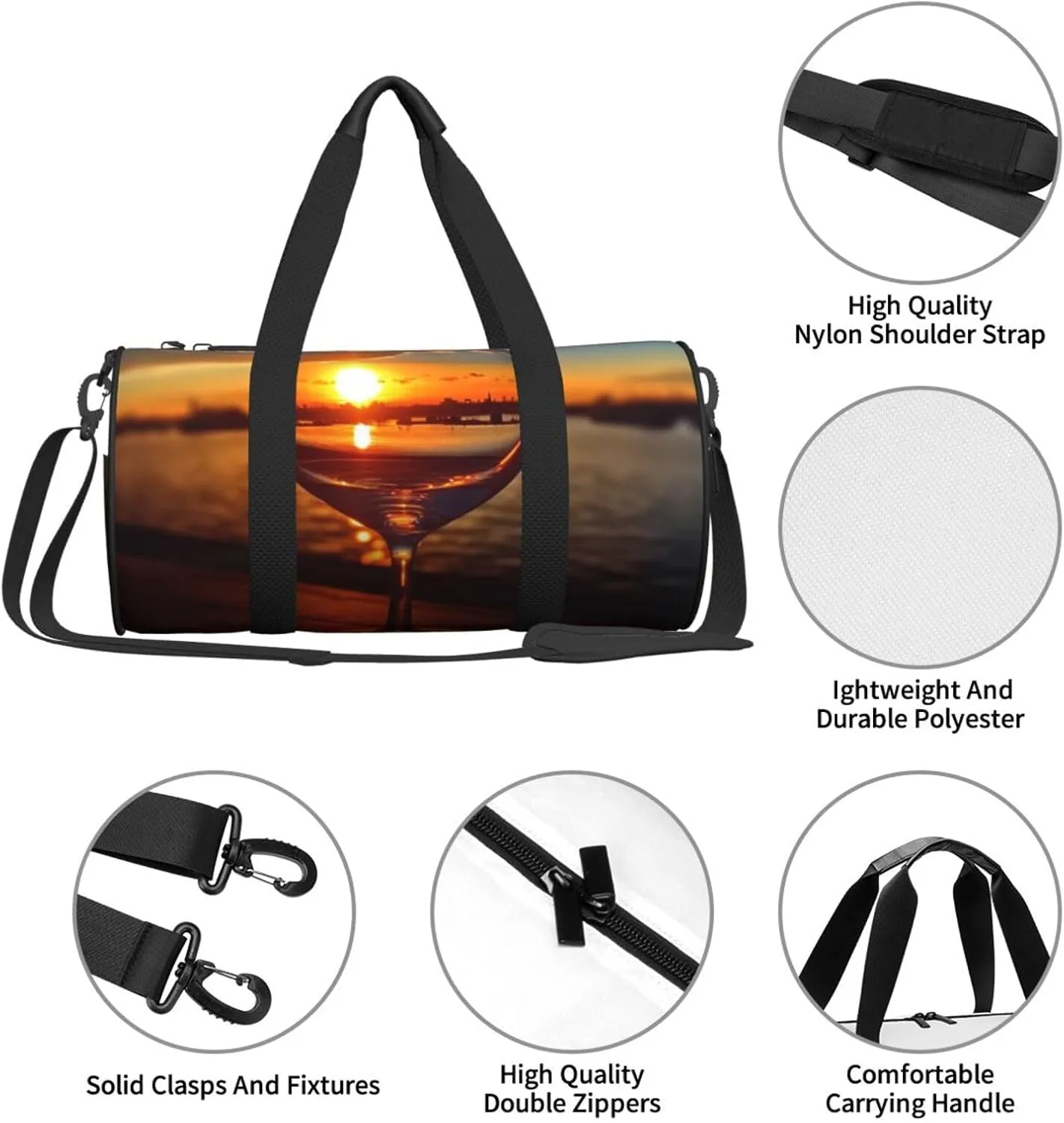 Travel Duffle Bag Weekender Bags For Men Women With Shoe Compartment Large Capacity Weekender Overnight Bag Wine Glass In The Sunset Carry On Tote Bags Sport Gym Bag For Travel Yoga