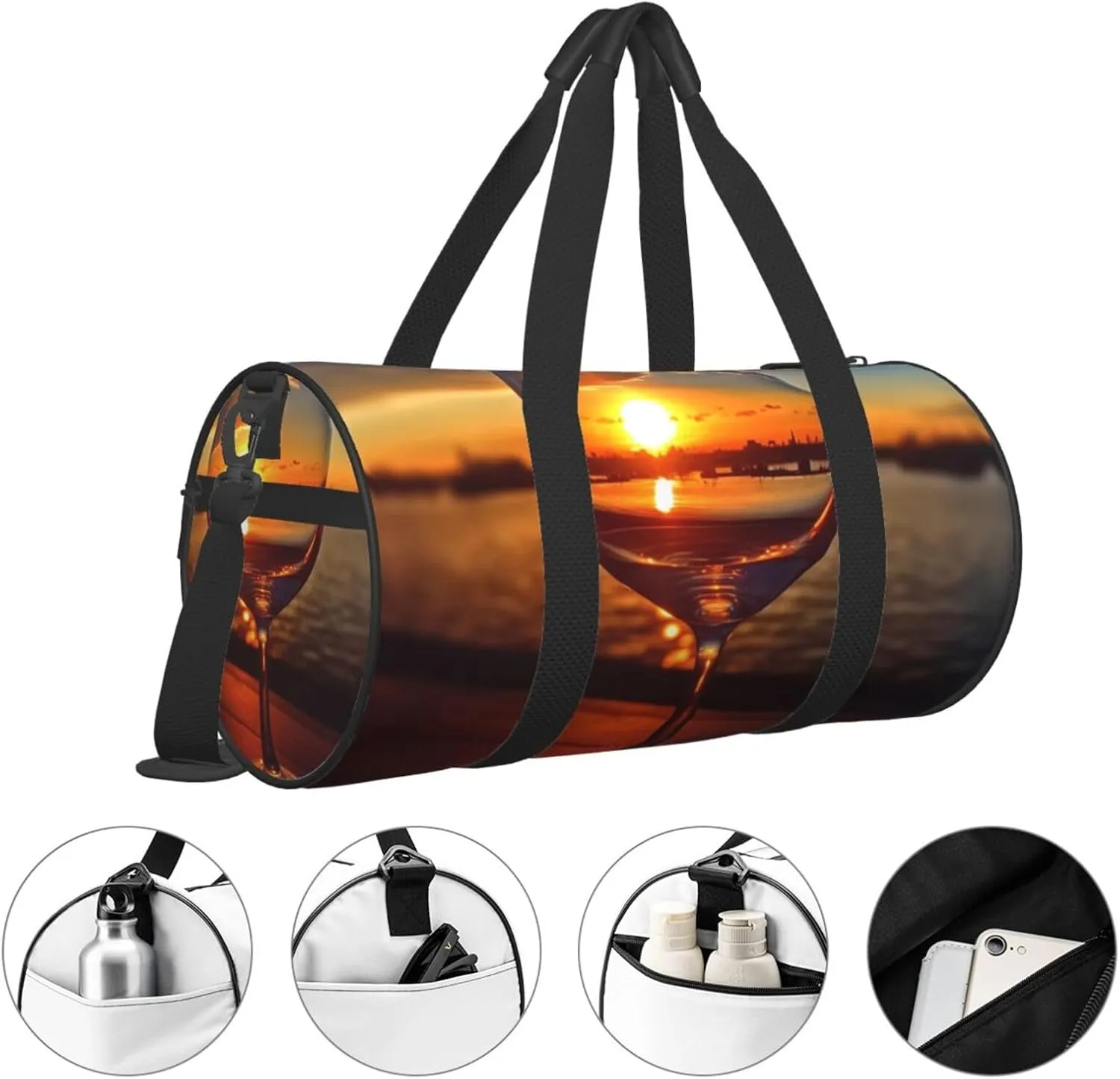 Travel Duffle Bag Weekender Bags For Men Women With Shoe Compartment Large Capacity Weekender Overnight Bag Wine Glass In The Sunset Carry On Tote Bags Sport Gym Bag For Travel Yoga