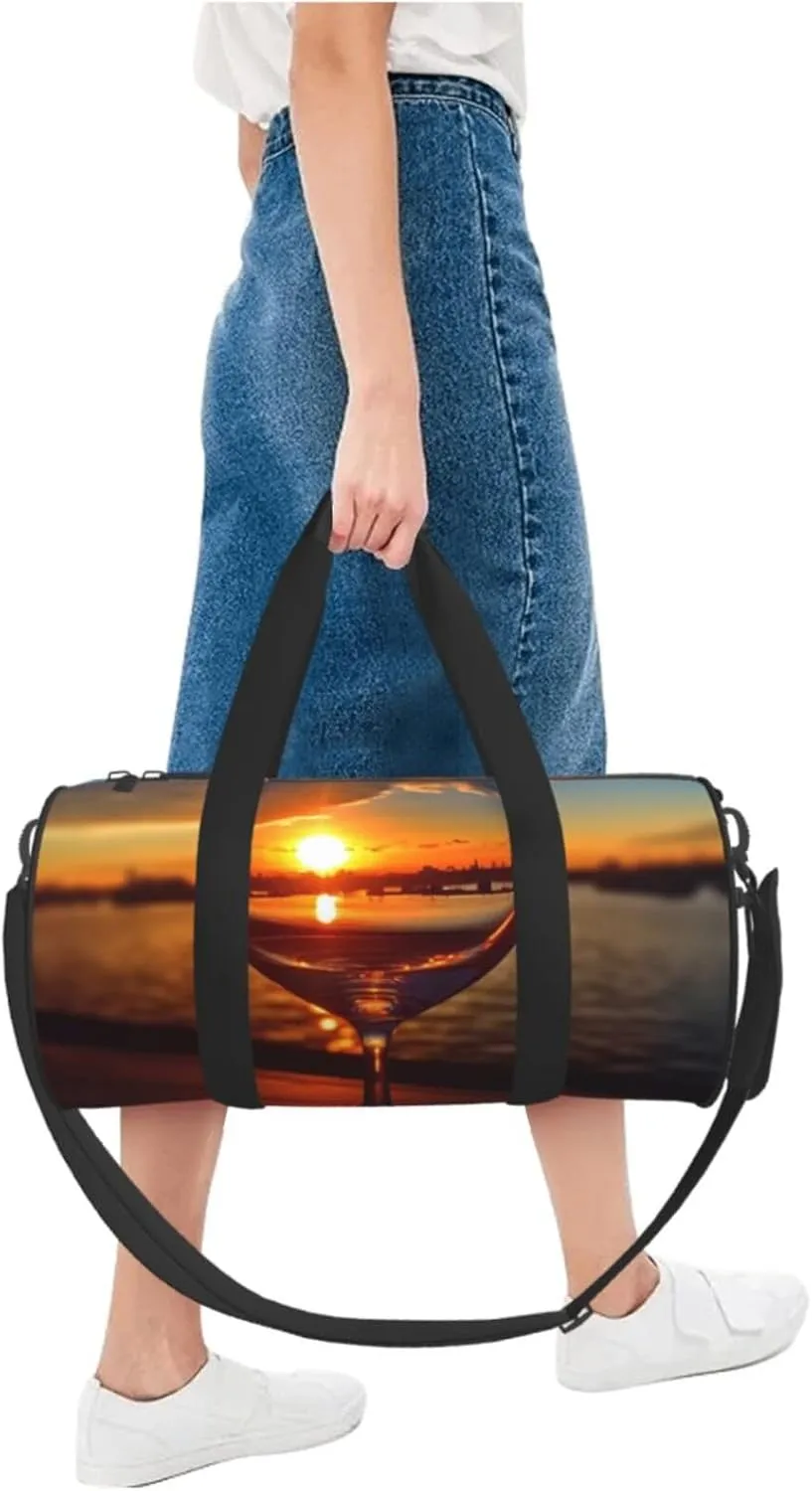 Travel Duffle Bag Weekender Bags For Men Women With Shoe Compartment Large Capacity Weekender Overnight Bag Wine Glass In The Sunset Carry On Tote Bags Sport Gym Bag For Travel Yoga