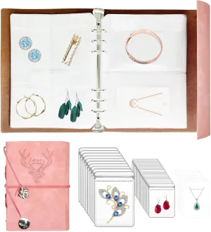 Travel Jewelry Organizer, A5 Binder Jewelry Storage Book with Pockets, Foldable Earring Holder with Clear Jewelry Bags for Ring, Studs and Bracelet(70 Grids 70 Thicken PVC Bags)