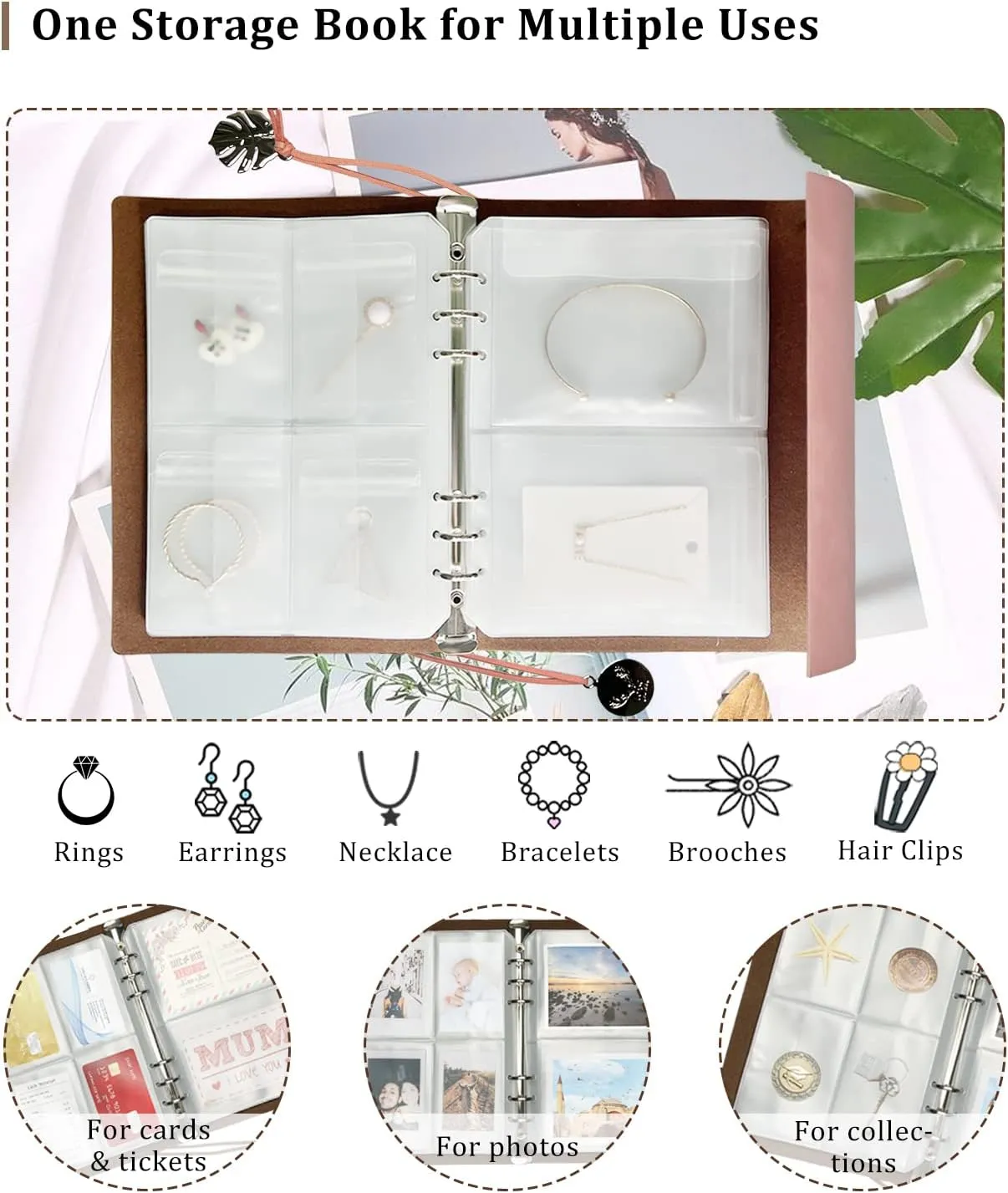 Travel Jewelry Organizer, A5 Binder Jewelry Storage Book with Pockets, Foldable Earring Holder with Clear Jewelry Bags for Ring, Studs and Bracelet(70 Grids 70 Thicken PVC Bags)