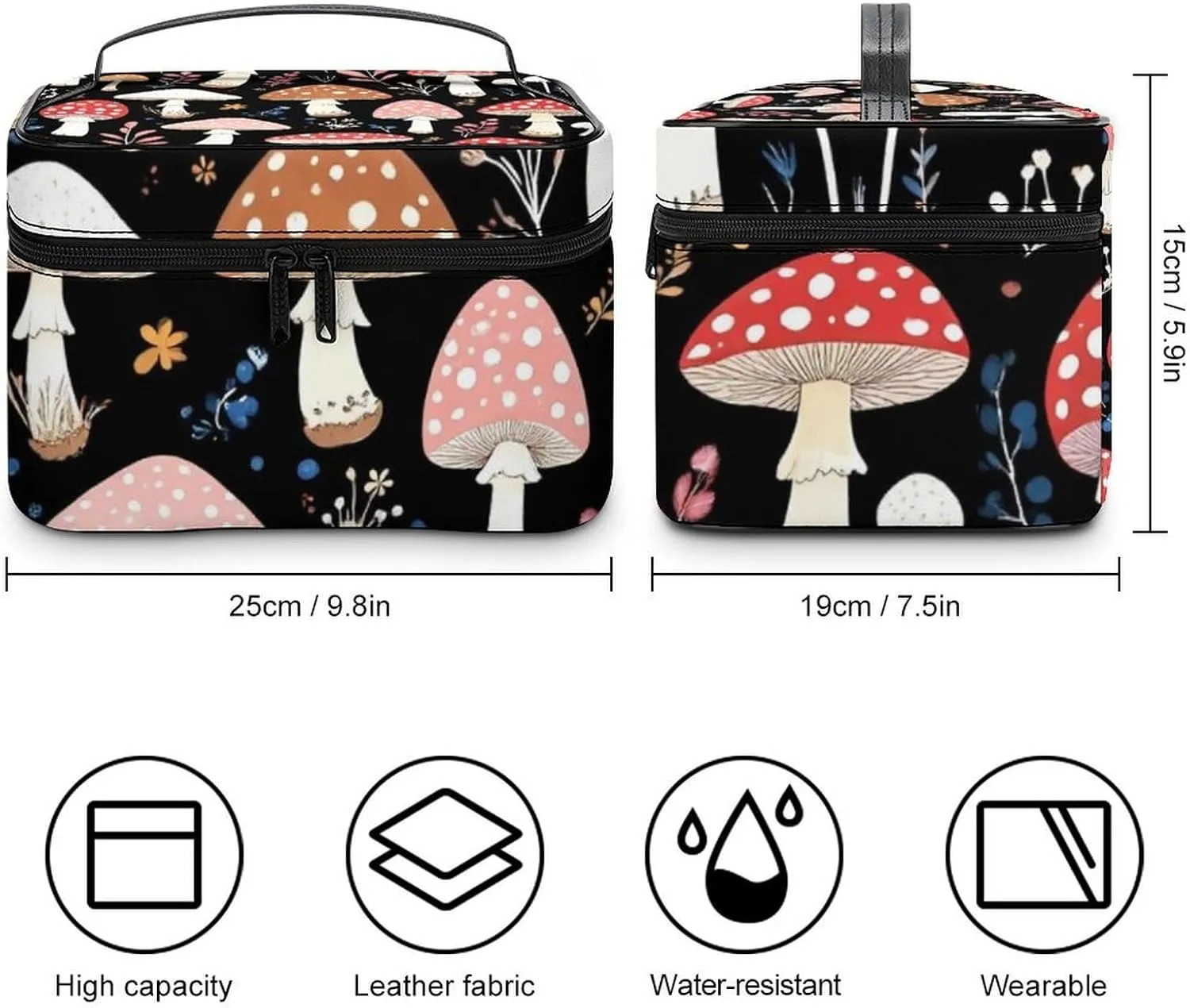 Travel Large Cosmetic Bag for Women, Portable Makeup Organizer Case with Handle Autumn Fall Leaves Cool Mushrooms Toiletry Bag Makeup Accessories