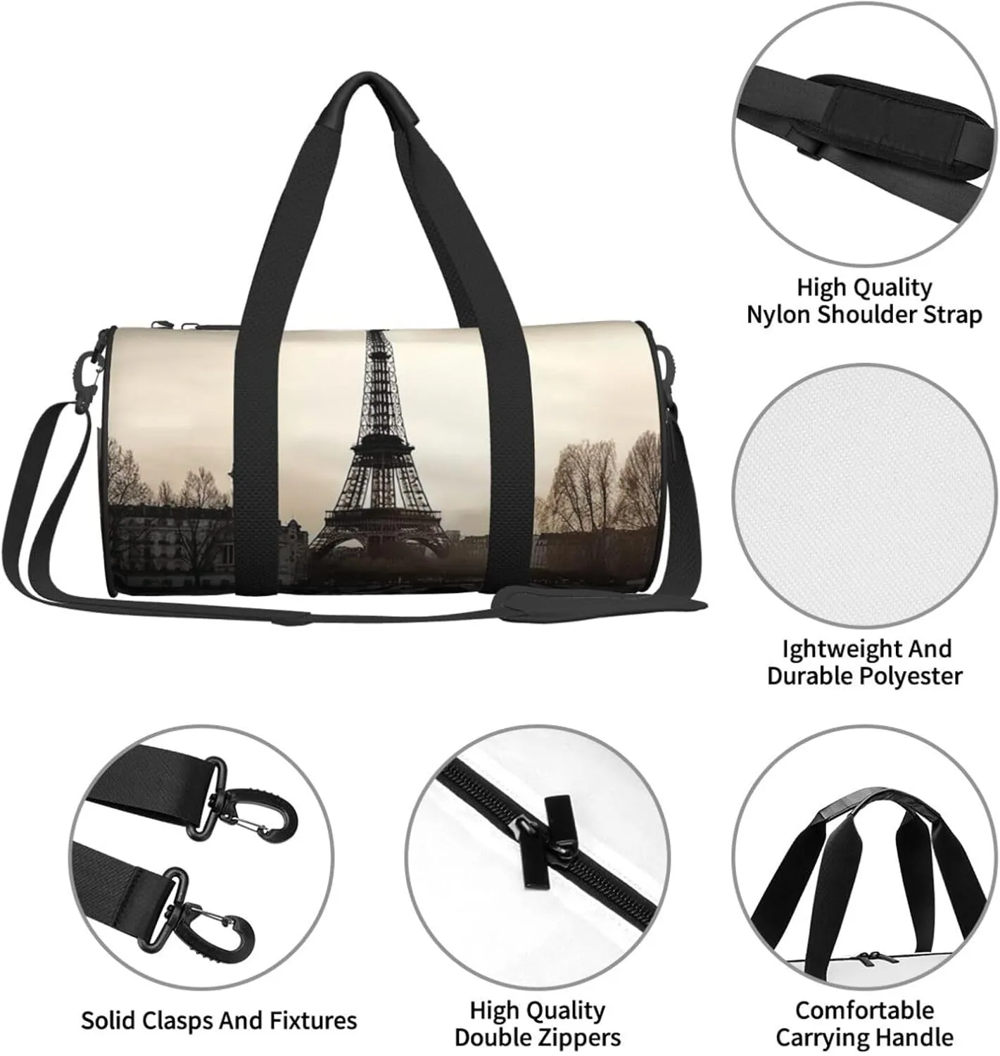 Travel Paris Travel Duffle Bag for Men Women Sport Gym Bag Foldable Weekender Bag Carry on Overnight Bag for Travel Swimming Basketball