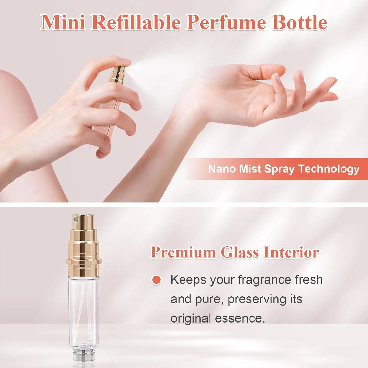 Travel Perfume Bottle Refillable – 5ml & 10ml Mini Fine Mist Spray Atomizer, Leak-Proof & Easy Refill, Small Pocket and Purse-Sized, TSA-Approved, for Men and Women (White, 10ml)