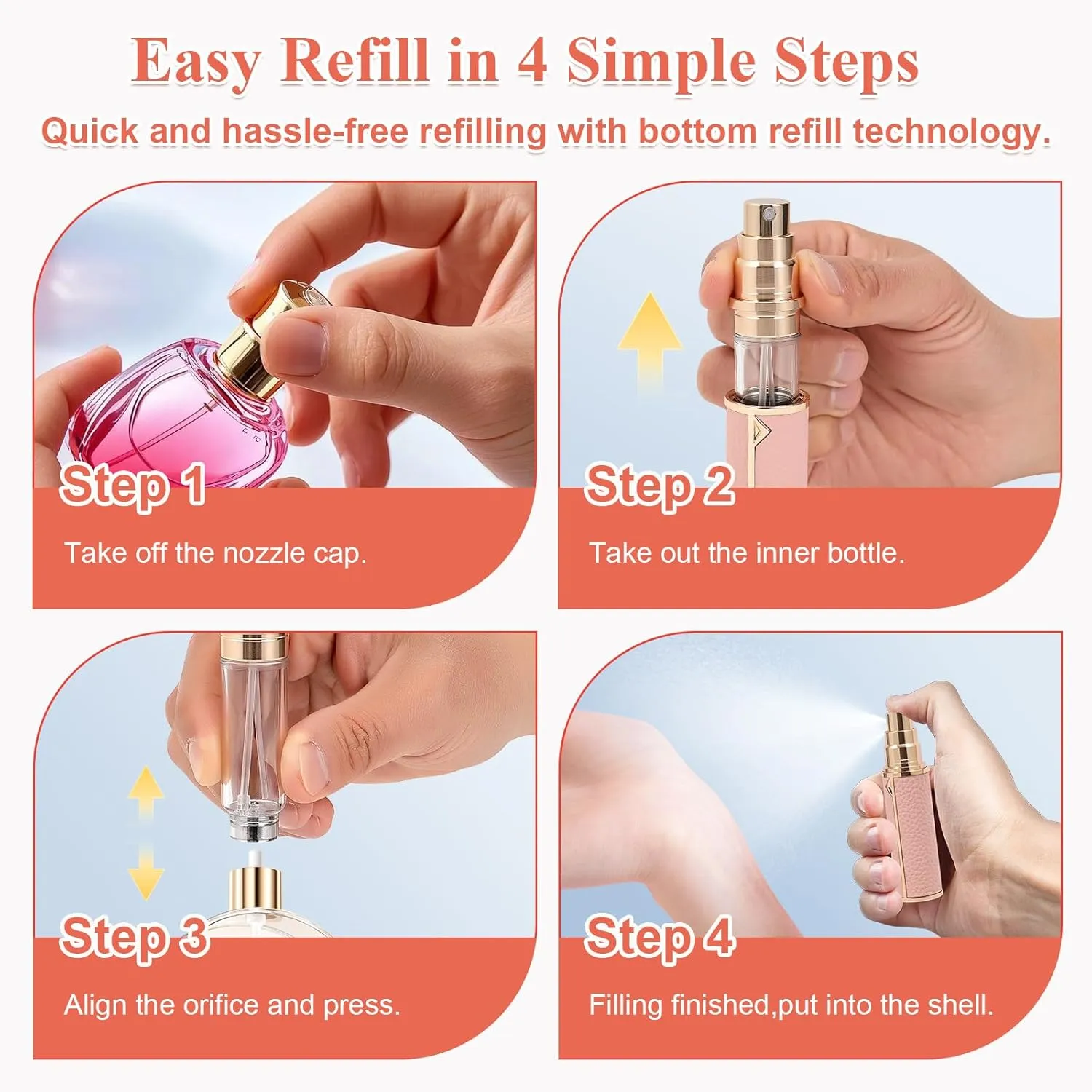 Travel Perfume Bottle Refillable – 5ml & 10ml Mini Fine Mist Spray Atomizer, Leak-Proof & Easy Refill, Small Pocket and Purse-Sized, TSA-Approved, for Men and Women (White, 10ml)