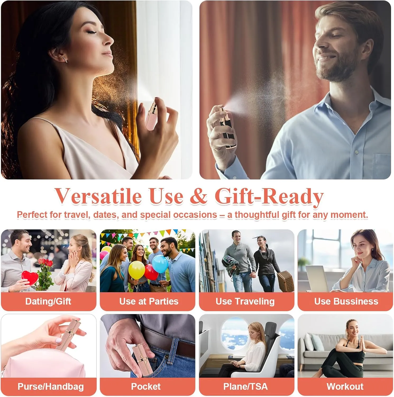 Travel Perfume Bottle Refillable – 5ml & 10ml Mini Fine Mist Spray Atomizer, Leak-Proof & Easy Refill, Small Pocket and Purse-Sized, TSA-Approved, for Men and Women (White, 10ml)