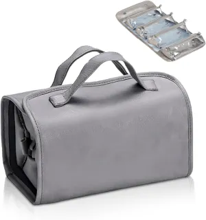 Travel Toiletry Makeup Bag PU Leather 4 Clear Detachable, Roll up Hanging Makeup Bag Leather, Multi Compartment Leather Waterproof Foldable Elegant Cosmetic Bag Detachable, Gray