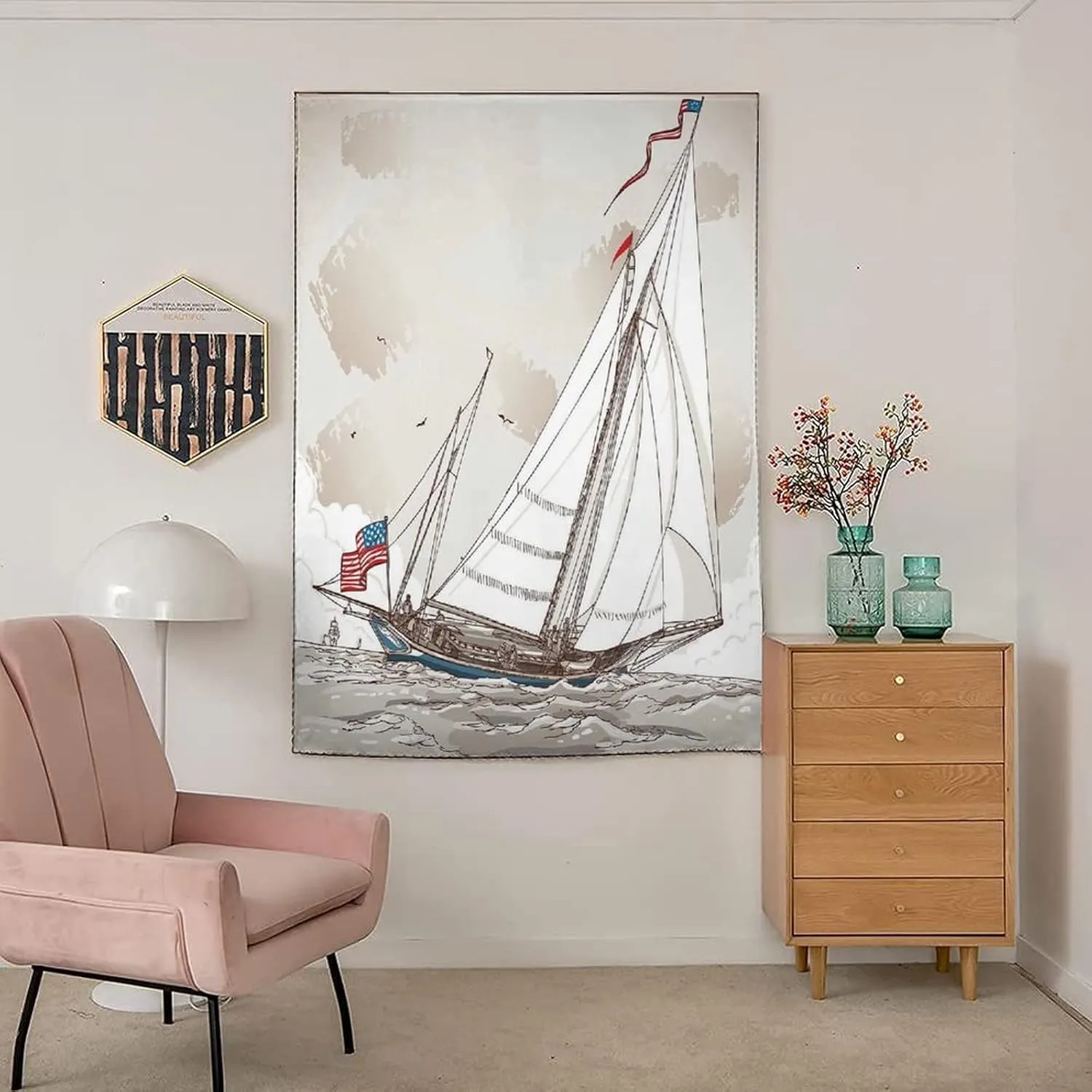 Travel Windows Blackout Curtain, Vintage Curtain Shades, Retro Antique American Yacht with Flags Ocean Print Adjustable Temporary Blackout Shades,24W x40L Inches, for Nursery,Children Kids Bedroom