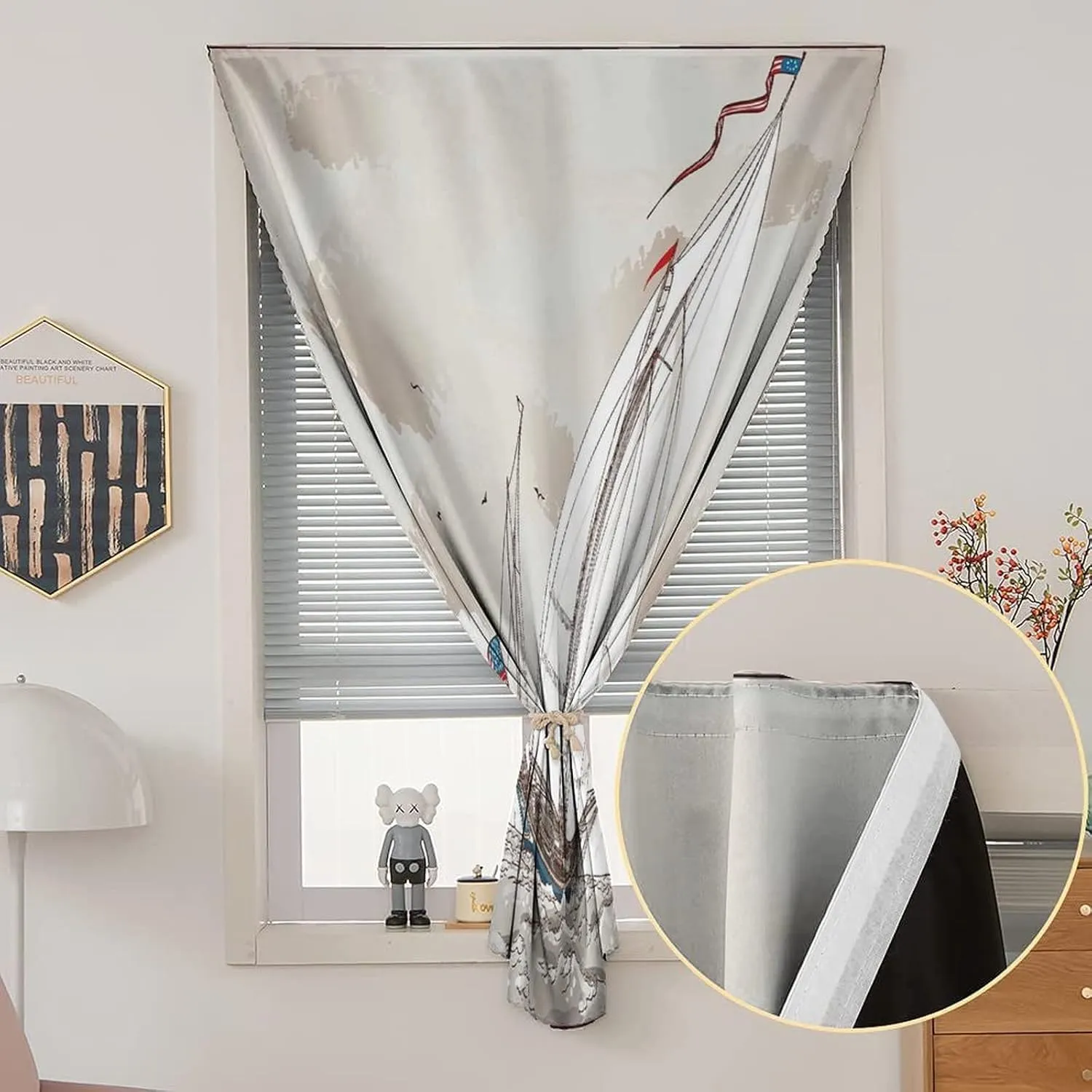 Travel Windows Blackout Curtain, Vintage Curtain Shades, Retro Antique American Yacht with Flags Ocean Print Adjustable Temporary Blackout Shades,24W x40L Inches, for Nursery,Children Kids Bedroom
