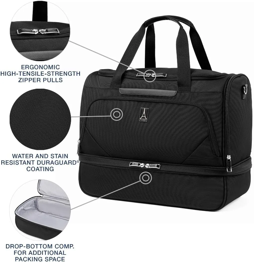 Travelpro Maxlite 5 Softside Carry-on Weekender with Drop-Bottom Compartment, Lightweight Overnight Travel Duffel Bag, Men and Women, Black, 19-Inch