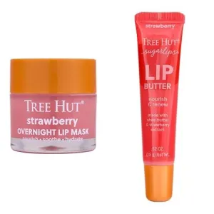 Tree Hut Strawberry Lip Care Bundle, Sugarlips Lip Butter & Overnight Lip Mask, Hydrate & Nourish Dry, Chapped Lips, Non-Sticky, Paraben-Free & Sulfate-Free