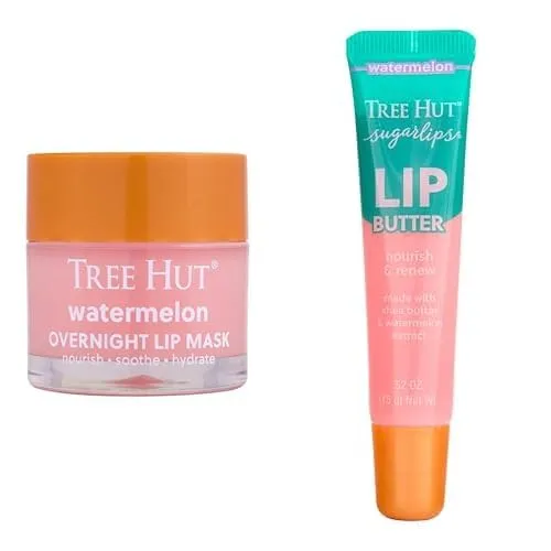 Tree Hut Watermelon Lip Care Bundle, Sugarlips Lip Butter & Overnight Lip Mask, Hydrate & Nourish Dry, Chapped Lips, Non-Sticky, Paraben-Free & Sulfate-Free