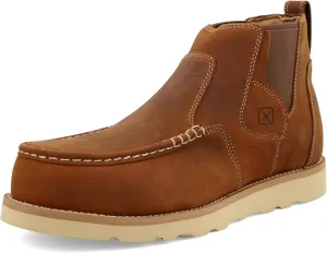 Twisted X Men's 4" Work Chelsea Wedge Sole Boot, Round Toe Nano Toe with CellSole, Oiled Saddle, 9.5 M