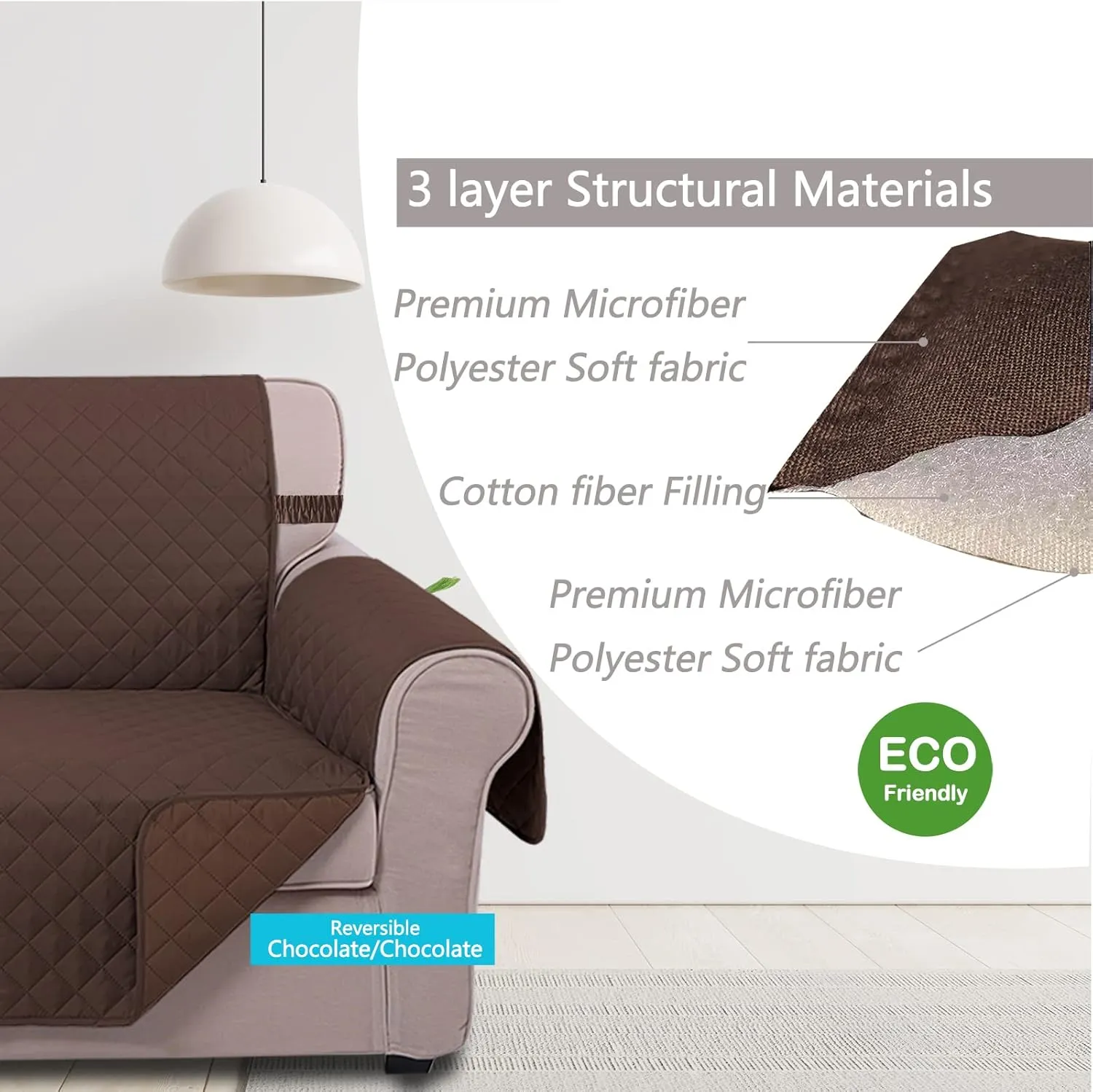 U-NICE HOME Reversible Sofa Cover Couch Cover for Dogs with Elastic Straps Water Resistant Furniture Protector for Pets Couch Cover for 3 Cushion Couch (Sofa, Chocolate/Chocolate)