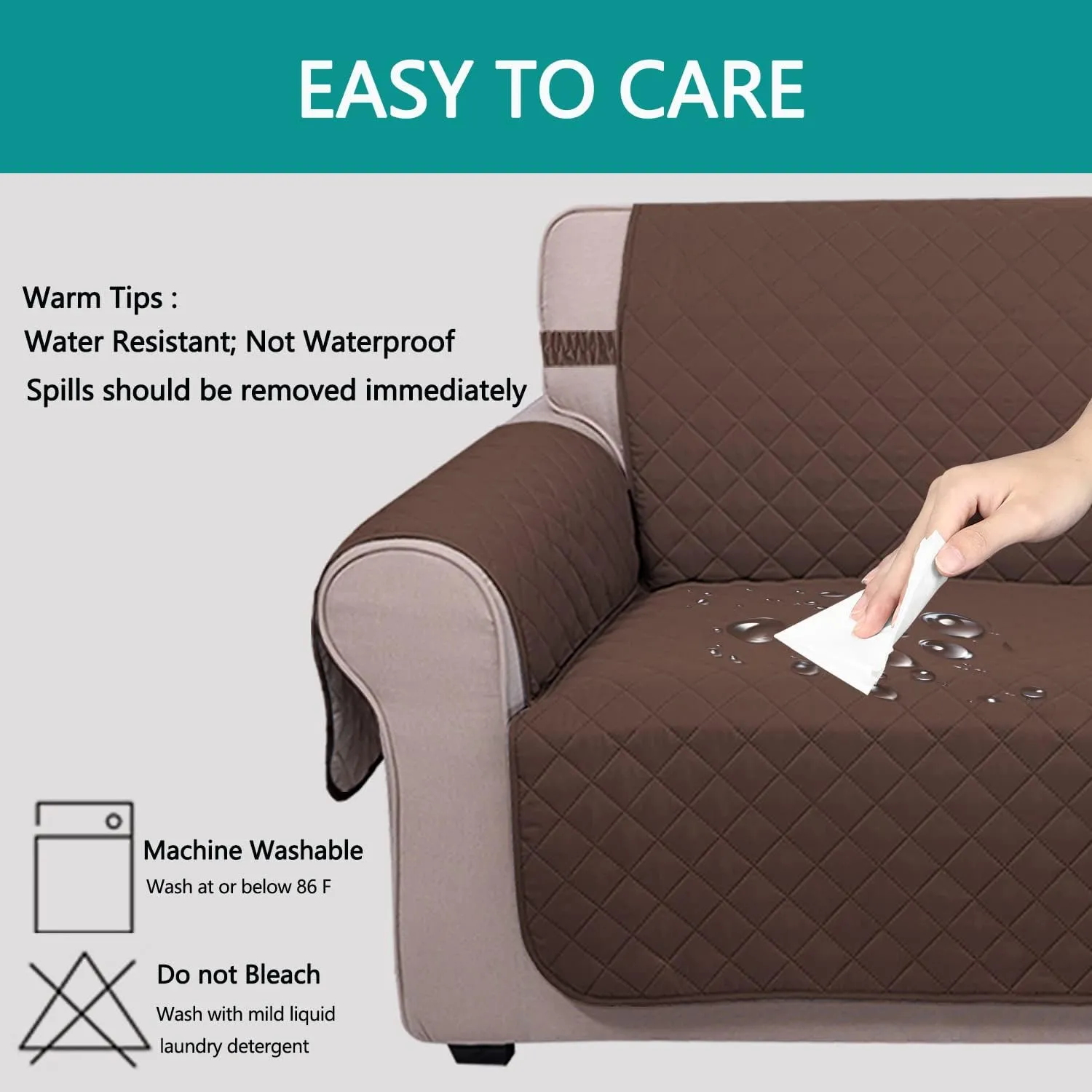 U-NICE HOME Reversible Sofa Cover Couch Cover for Dogs with Elastic Straps Water Resistant Furniture Protector for Pets Couch Cover for 3 Cushion Couch (Sofa, Chocolate/Chocolate)