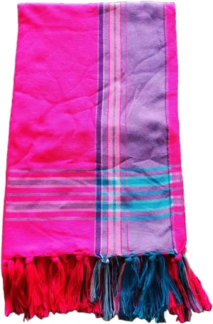 Unisex African Kikoy Scarf, Sarong, Wrap, Throw - 100% Cotton, Handmade Tassels, Multi-Use Beach Cover-Up, Picnic Blanket, & More – Pink with Purple border.