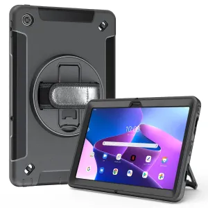 USP Rugged Lenovo Tab M11 (11') Case   Screen Protector Black - Built-in-Kickstand, Adjustable Hand Strap, Shoulder Strap, DropProof, ShockProof