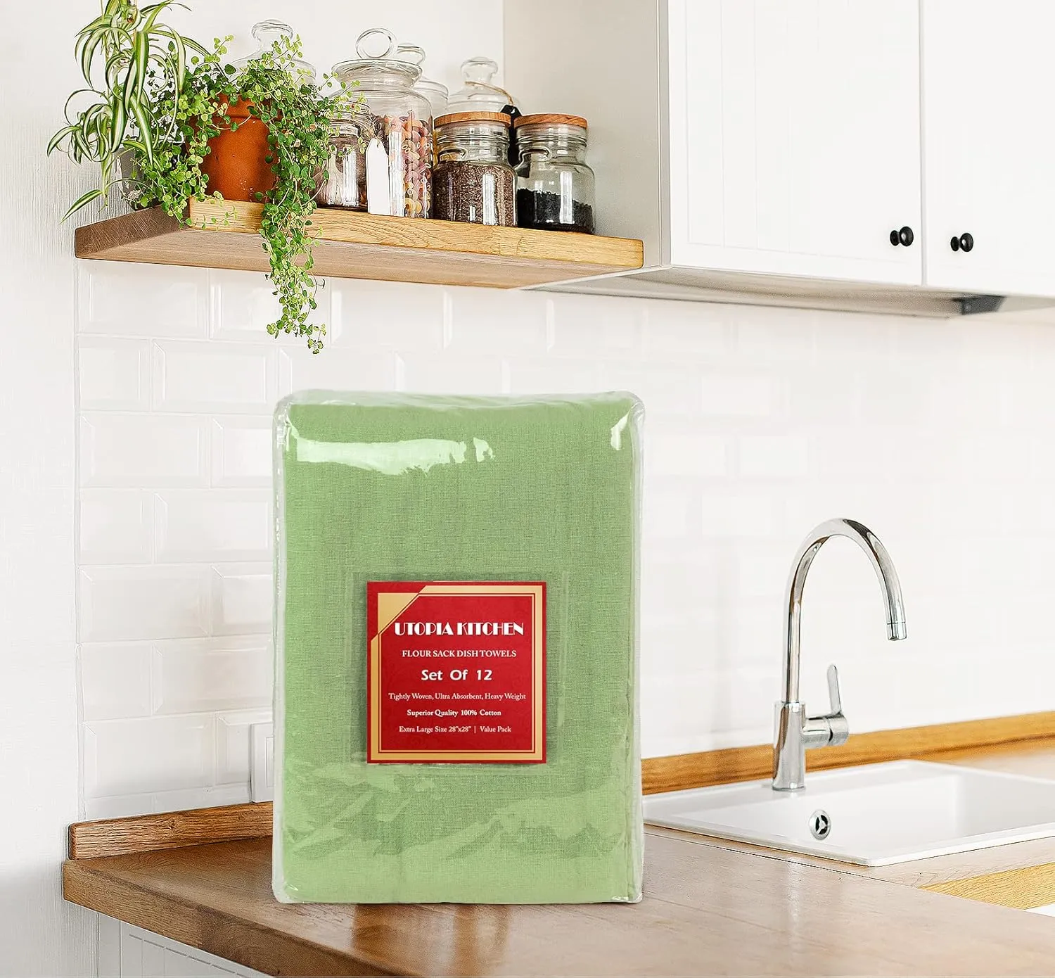 Utopia Kitchen Sage Green Flour Sack Towels [12 Pack - 28 x 28 Inch] 100% Cotton Tea Towels for Cleaning & Drying - Highly Absorbent Kitchen Dish Cloth