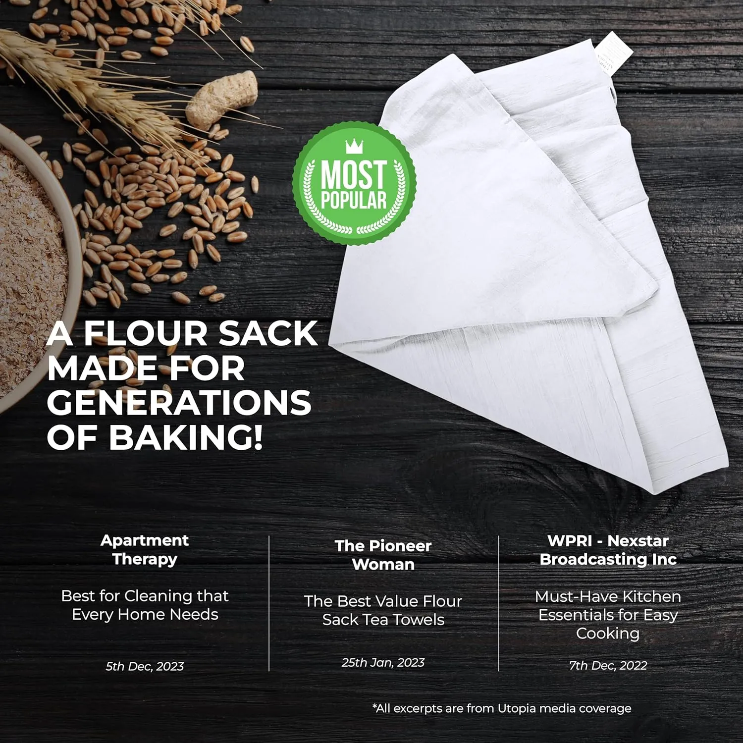 Utopia Kitchen White Flour Sack Towels [24 Pack - 28 x 28 Inch] 100% Cotton Tea Towels for Cleaning & Drying - Highly Absorbent Kitchen Dish Cloth