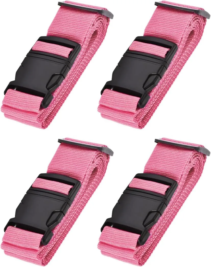 uxcell Luggage Straps Suitcase Belts with Buckle Label, 2x78 2Mx5cm Adjustable PP Travel Bag Packing Accessories, Pink 4Pcs