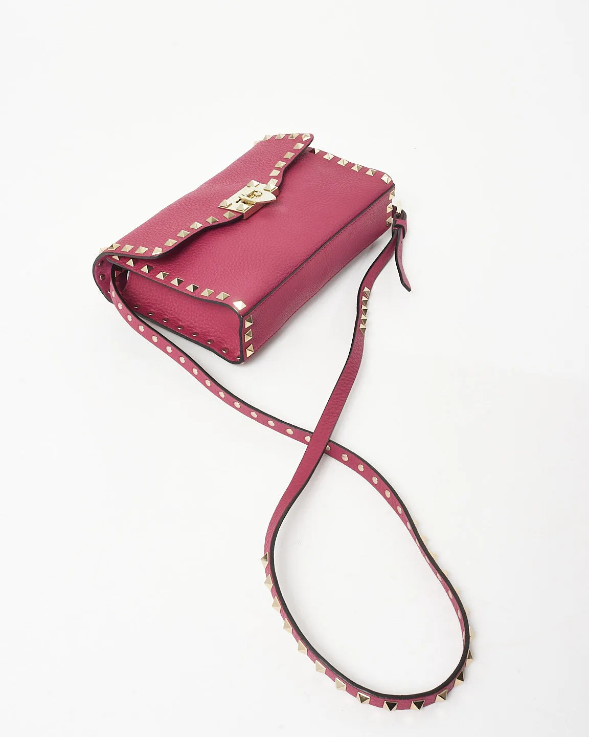 Valentino Pink Grained Leather Small Rockstud Crossbody Bag