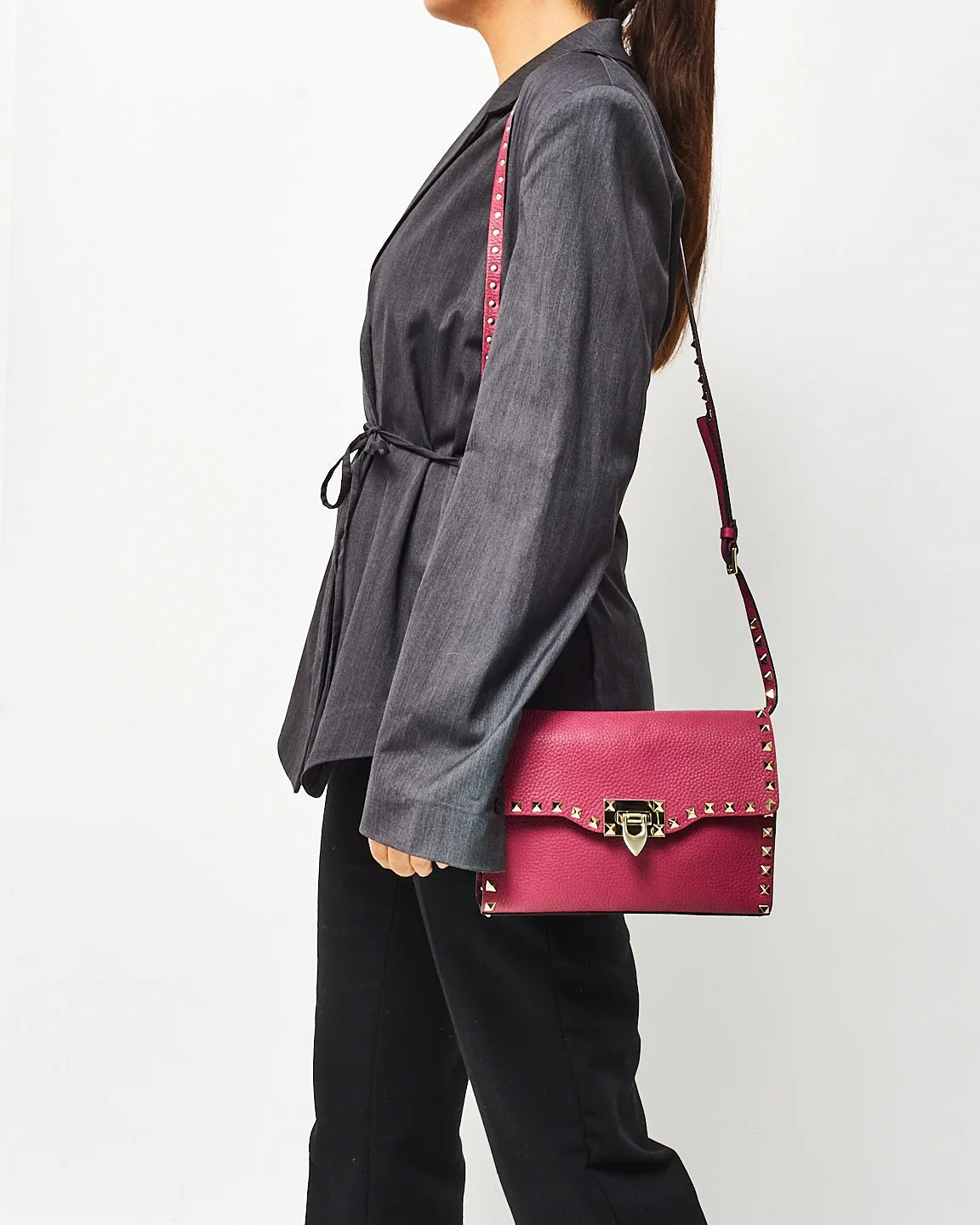 Valentino Pink Grained Leather Small Rockstud Crossbody Bag