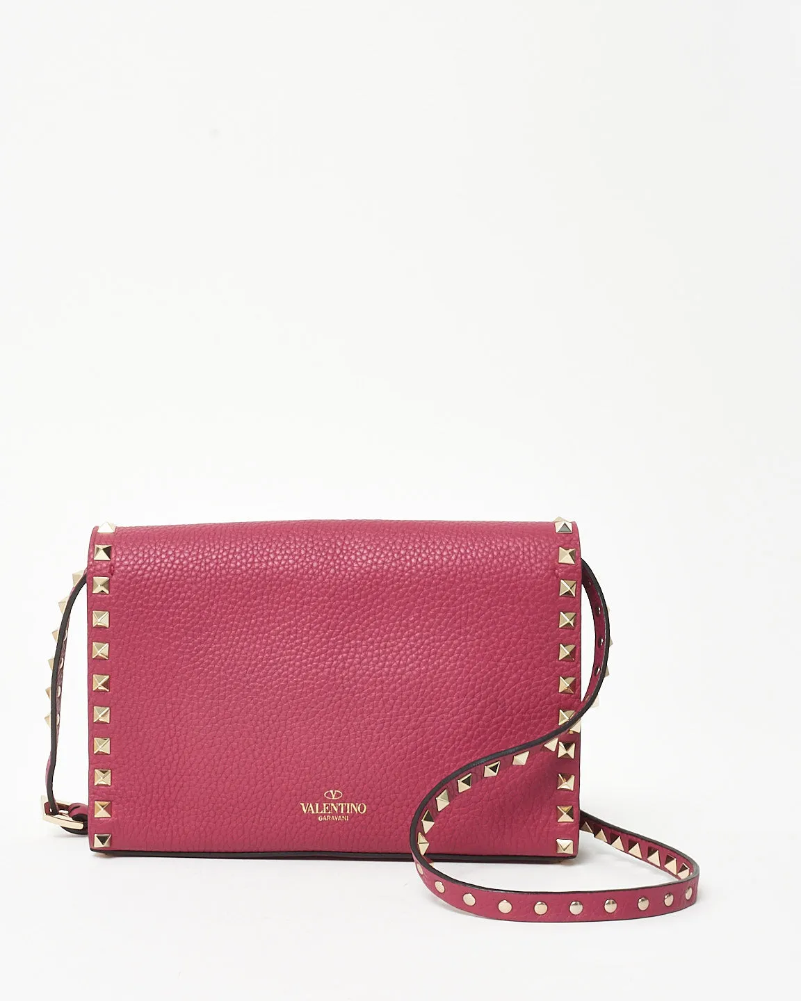 Valentino Pink Grained Leather Small Rockstud Crossbody Bag