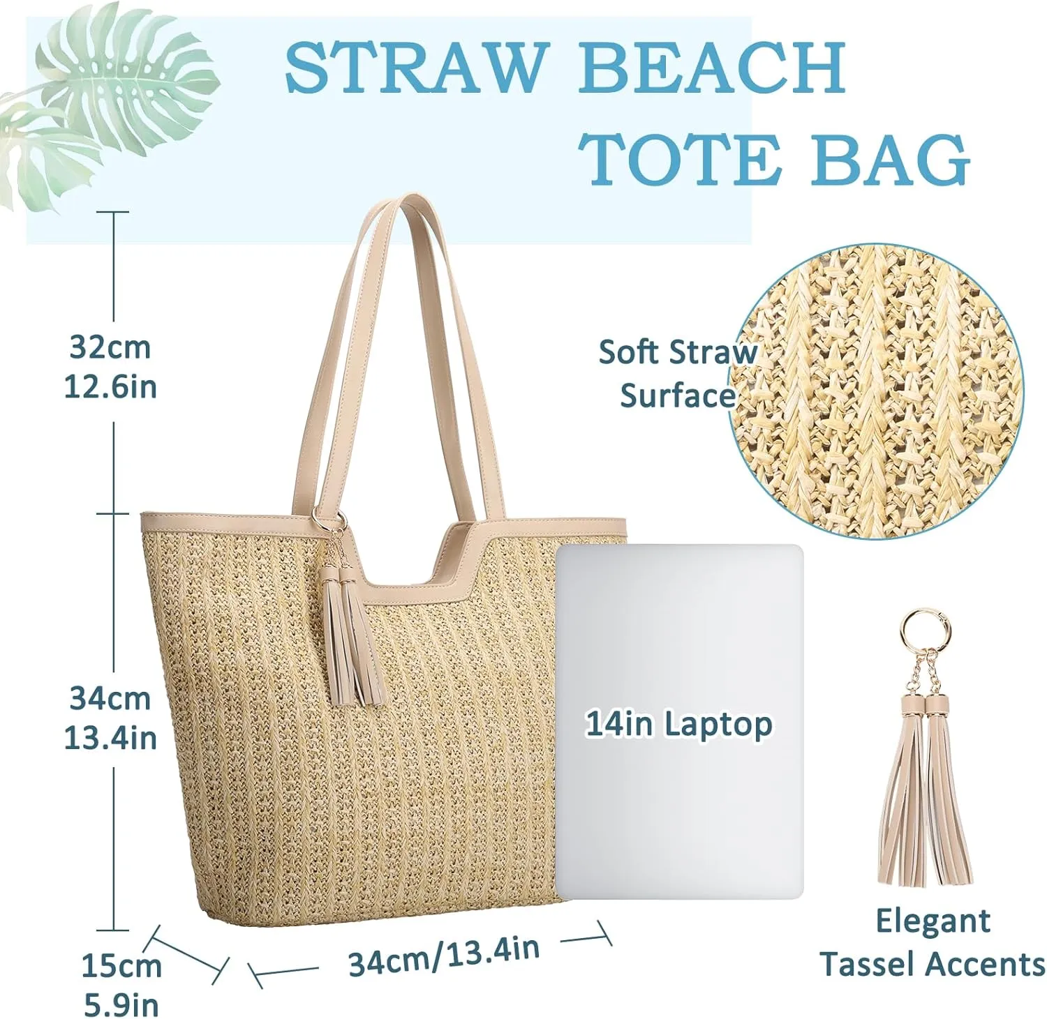 VASCHY Straw Beach Tote Bag for Women, Cute Trendy Woven Crochet Raffia Summer Shoulder Handbags Purses for Travel Vacation