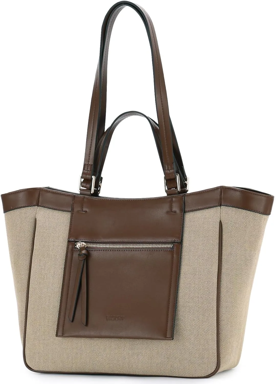 VASCHY Tote Bag Purse for Women, Fashion Canvas Vegan Leather Patchwork Satchel Shoulder Bag Handbag for Work