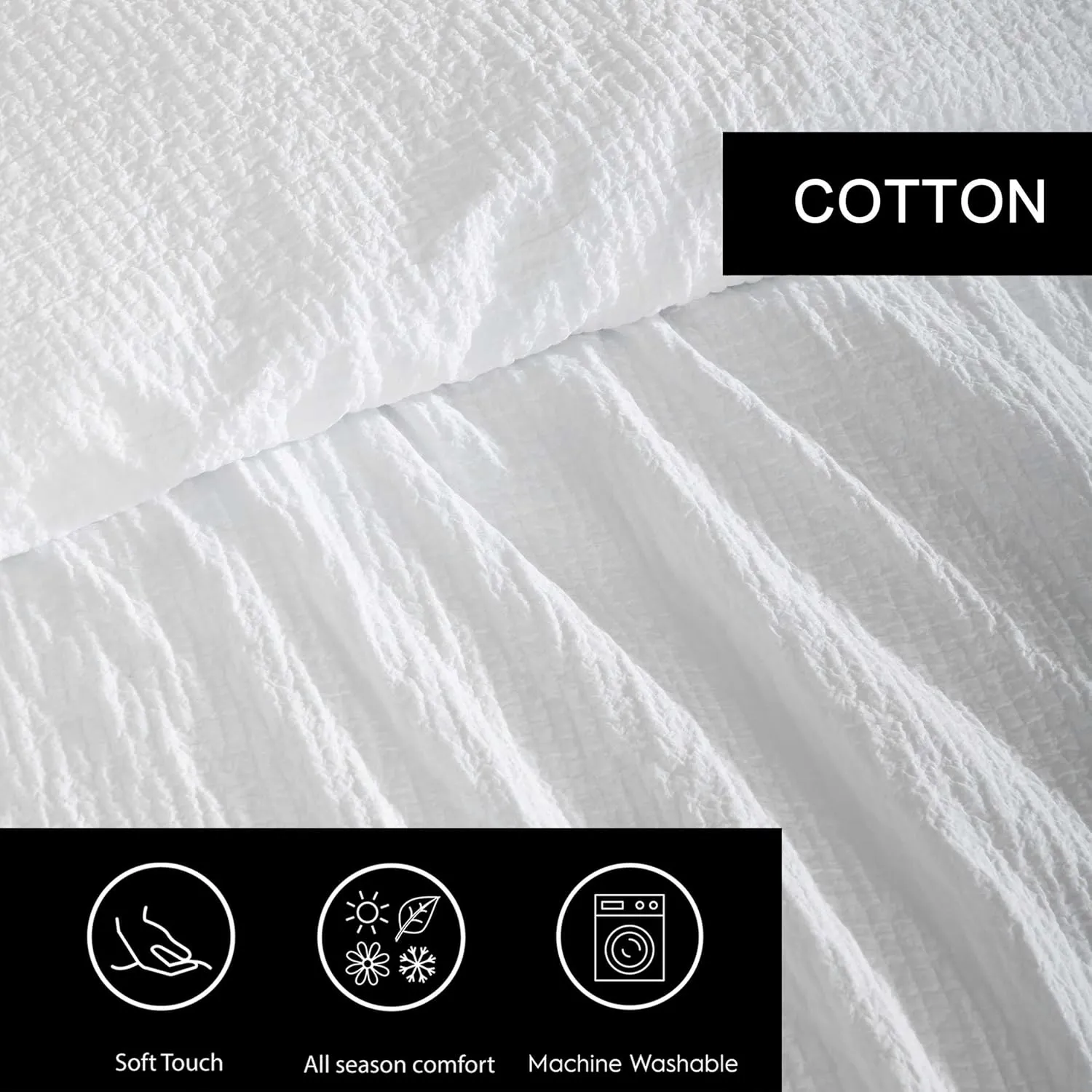 Vera Wang - Queen Comforter Set, Premium Cotton Bedding Set with Matching Shams, Chic Room Essentials, Oeko-Tex Certified (Puckered Texture White, Queen)