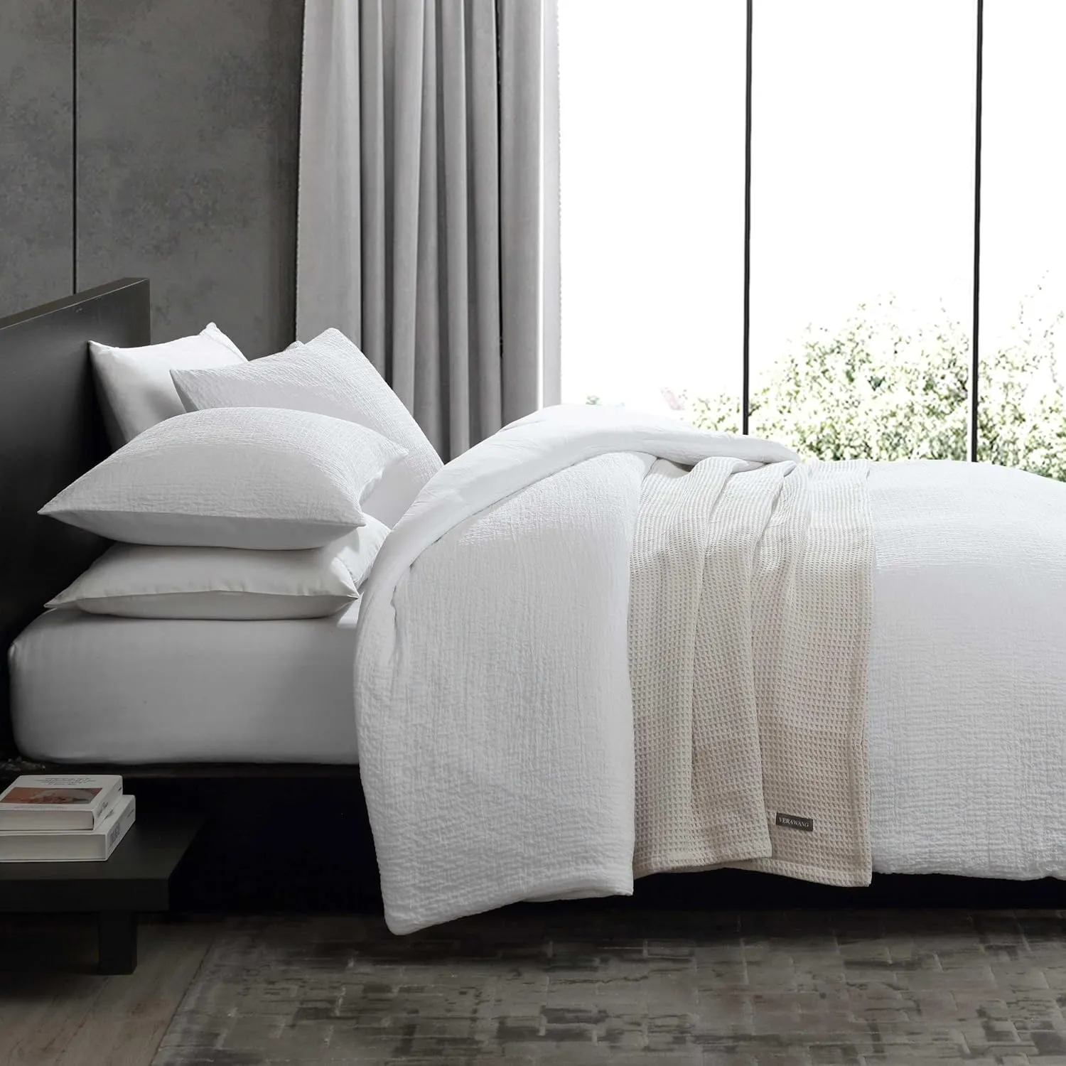 Vera Wang - Queen Comforter Set, Premium Cotton Bedding Set with Matching Shams, Chic Room Essentials, Oeko-Tex Certified (Puckered Texture White, Queen)