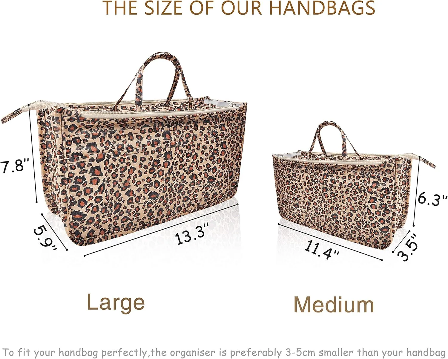Vercord Patterned Purse Handbag Tote Pocketbook Bag Organizer Insert with Zipper Handle for Women Medium Leopard