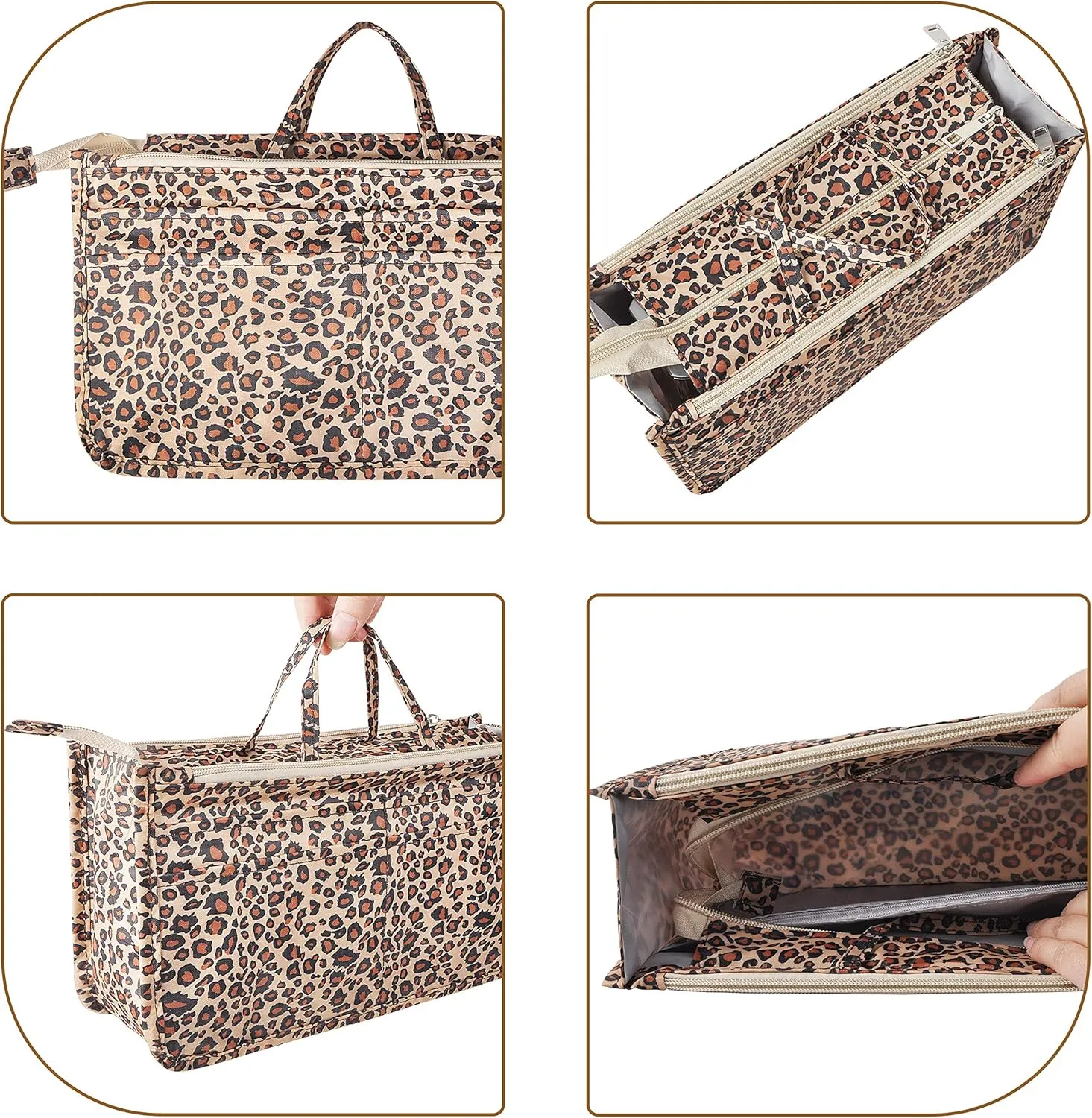 Vercord Patterned Purse Handbag Tote Pocketbook Bag Organizer Insert with Zipper Handle for Women Medium Leopard