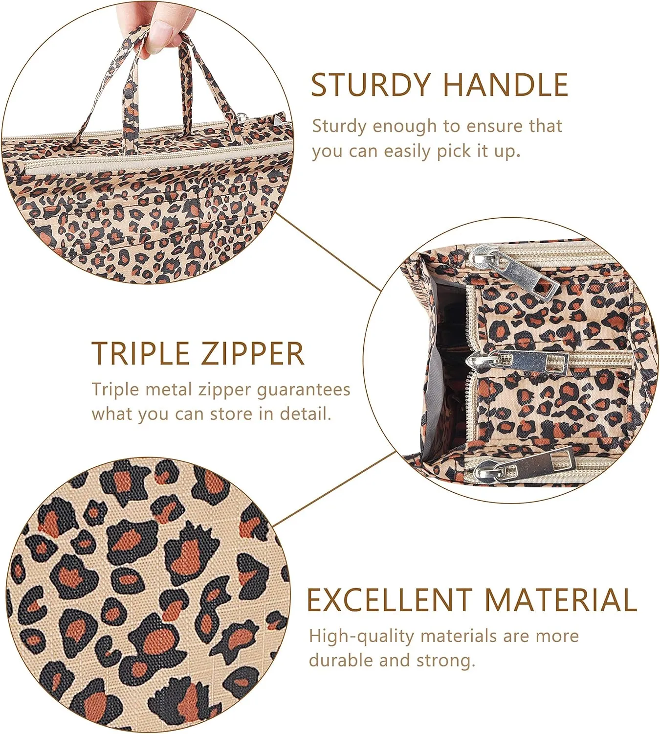 Vercord Patterned Purse Handbag Tote Pocketbook Bag Organizer Insert with Zipper Handle for Women Medium Leopard