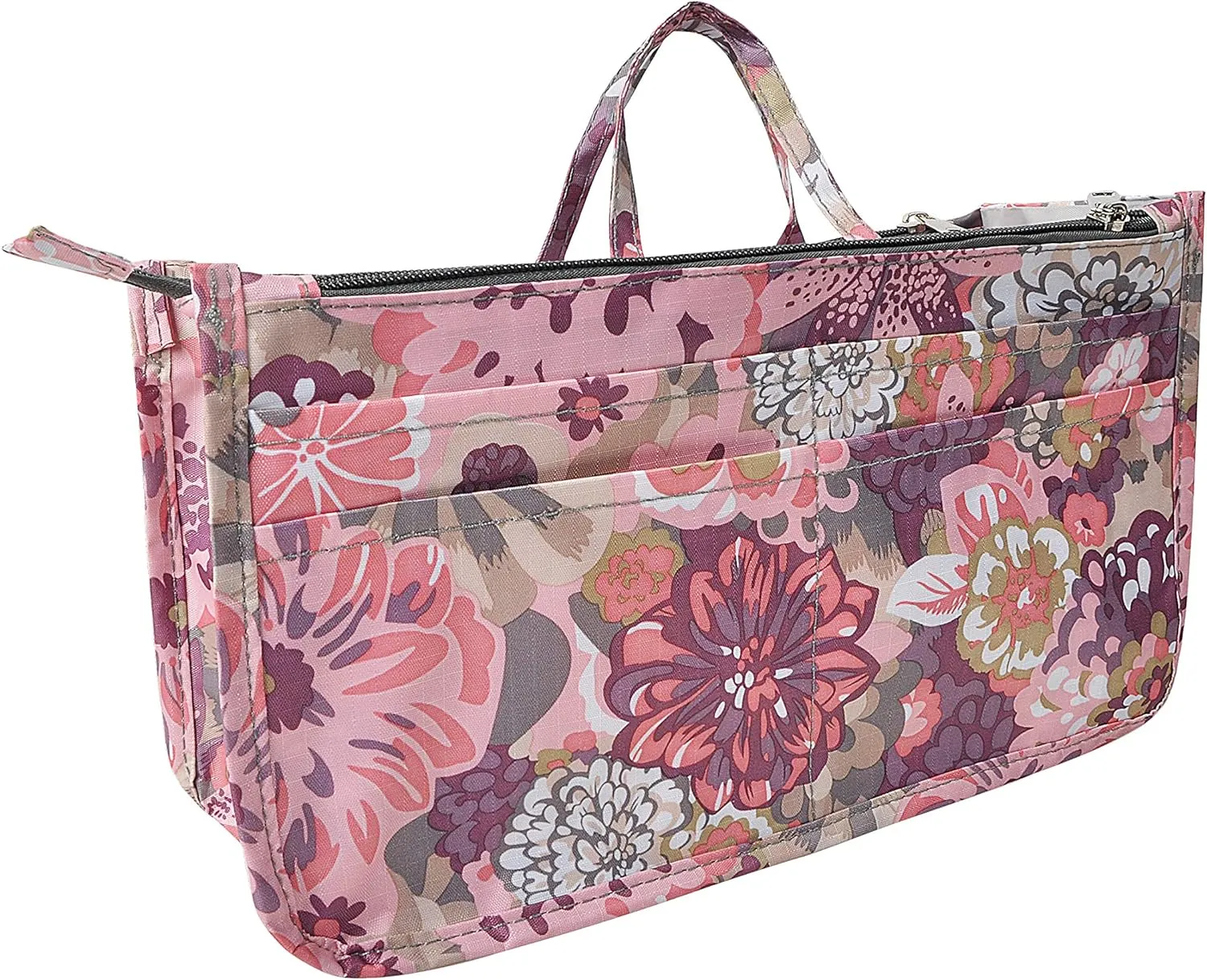 Vercord Patterned Purse Handbag Tote Pocketbook Bag Organizer Insert with Zipper Handle for Women Medium Peony