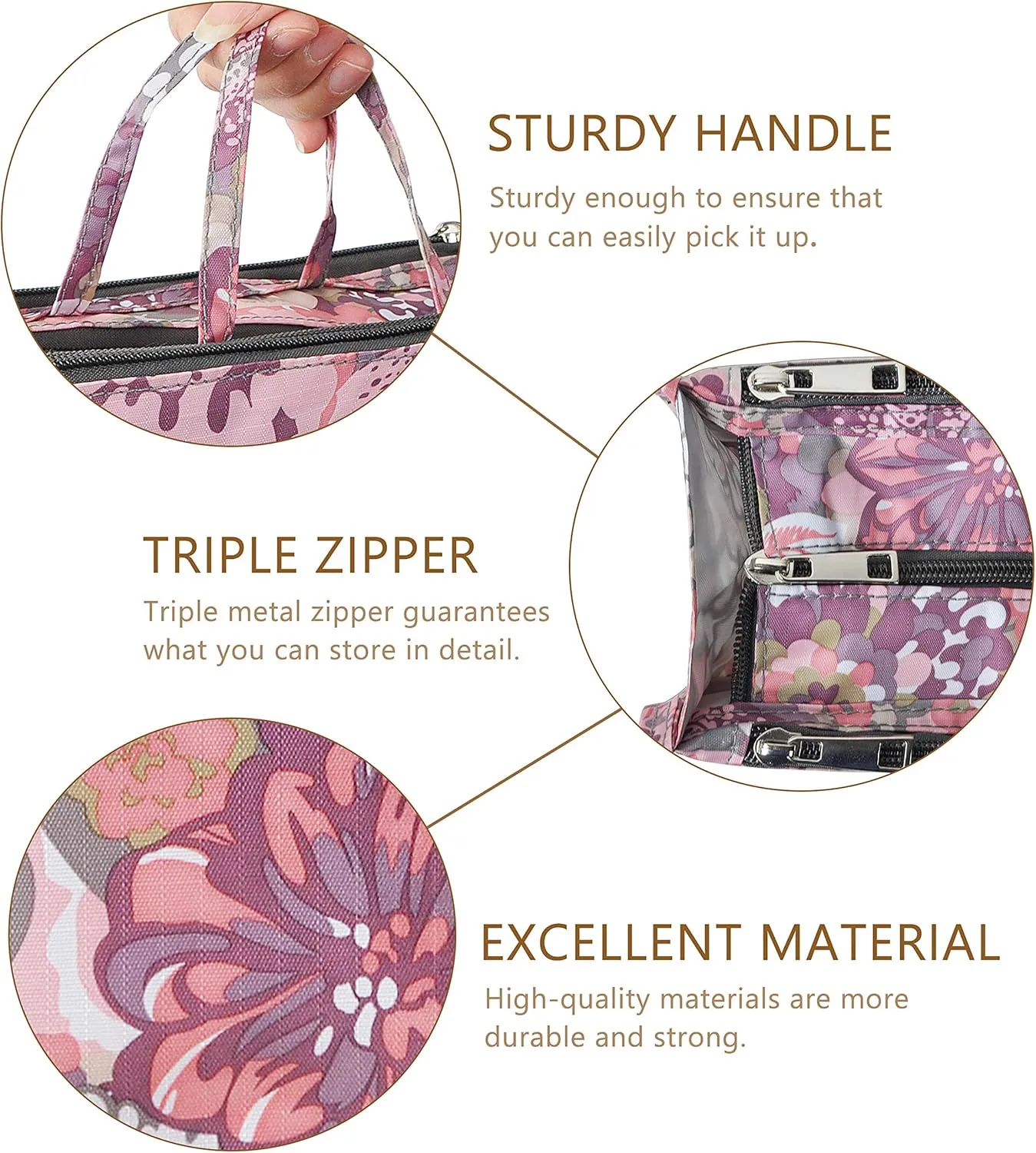 Vercord Patterned Purse Handbag Tote Pocketbook Bag Organizer Insert with Zipper Handle for Women Medium Peony