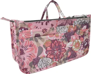 Vercord Patterned Purse Handbag Tote Pocketbook Bag Organizer Insert with Zipper Handle for Women Medium Peony